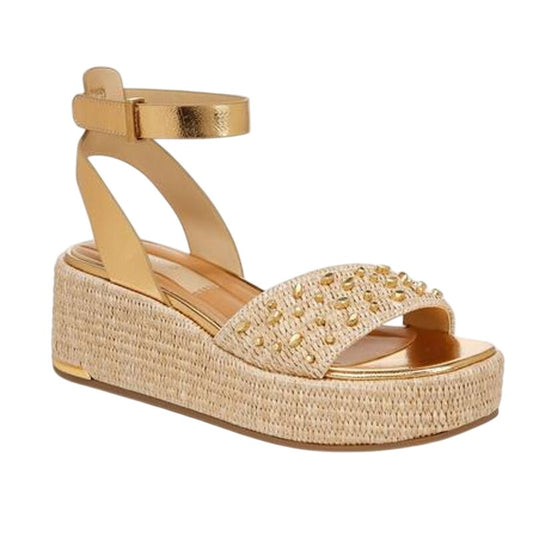 Franco Sarto Womens Terry 3 Studded Espadrille Sandal US 8.5 M Gold Metallic NIB