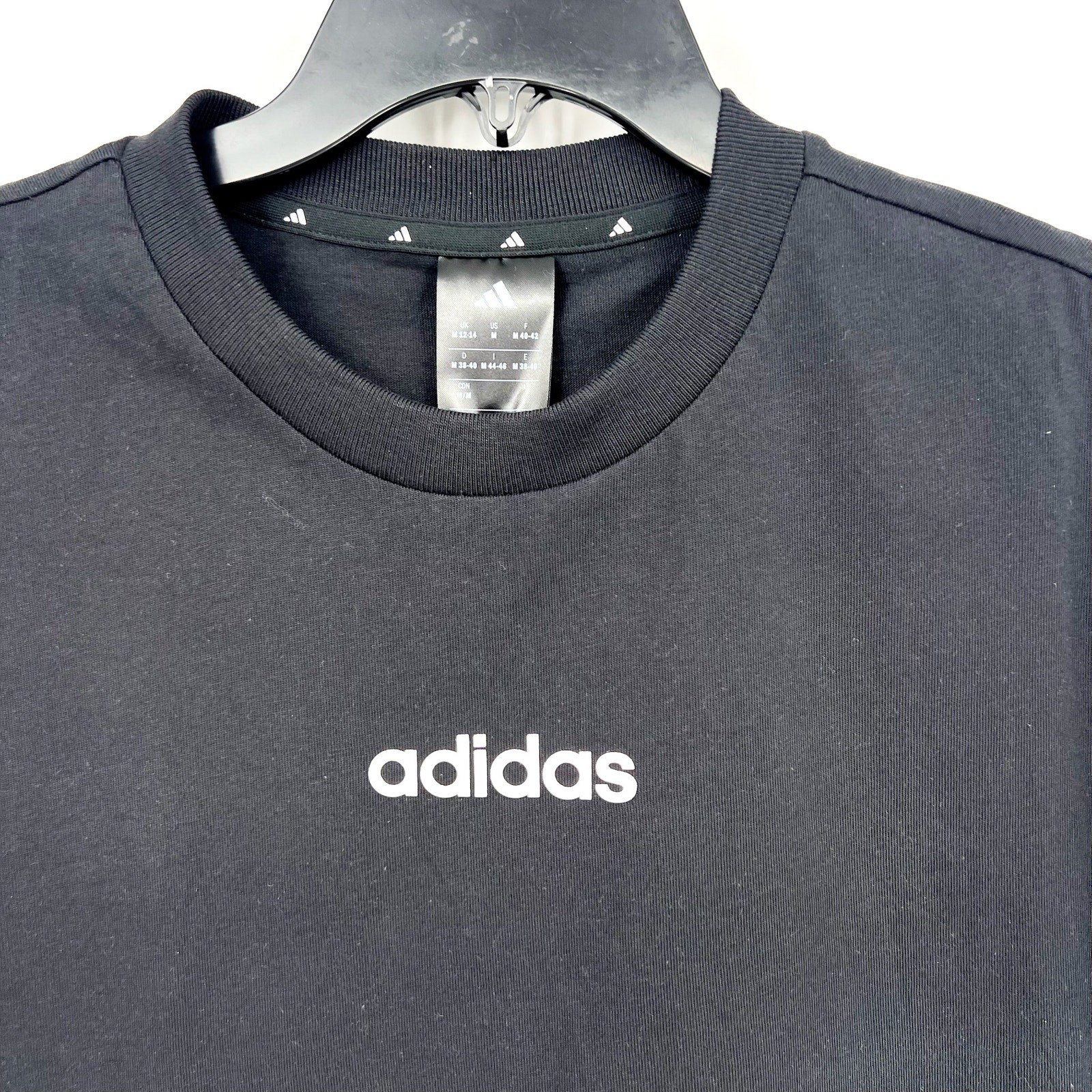 ADIDAS Women's Essentials Linear Cotton Tee Medium Black White Short Sleeve NWT