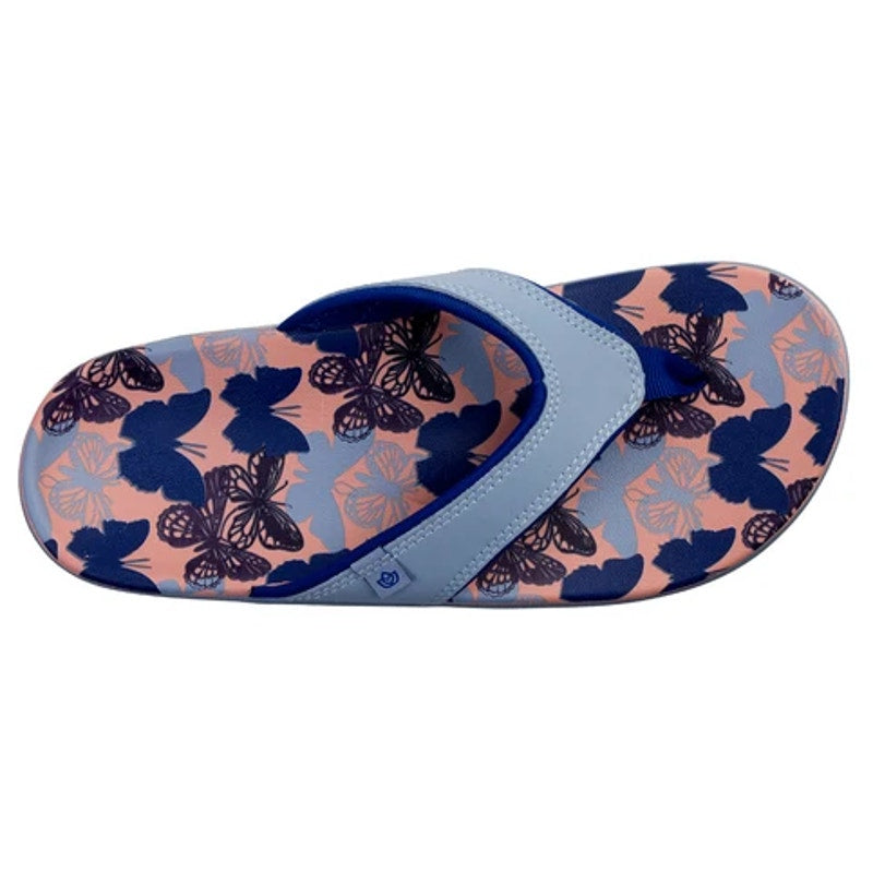 Spenco Womens Yumi Butterfly Sandals Size 8 WIDE Blue Pink Flip Flops NWOB