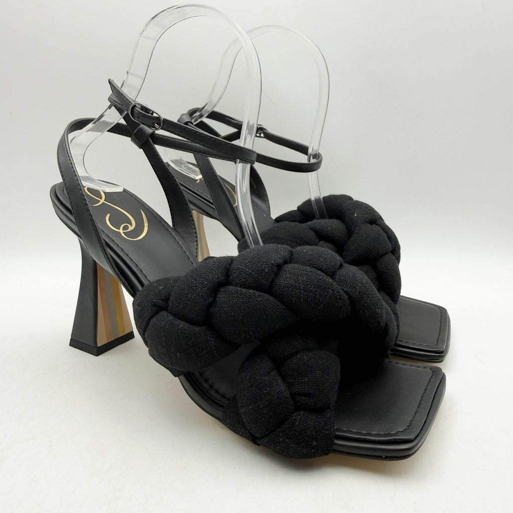 Sam Edelman Womens Courtney Heeled Sandals Size 8.5 Black Linen Braided NWOB