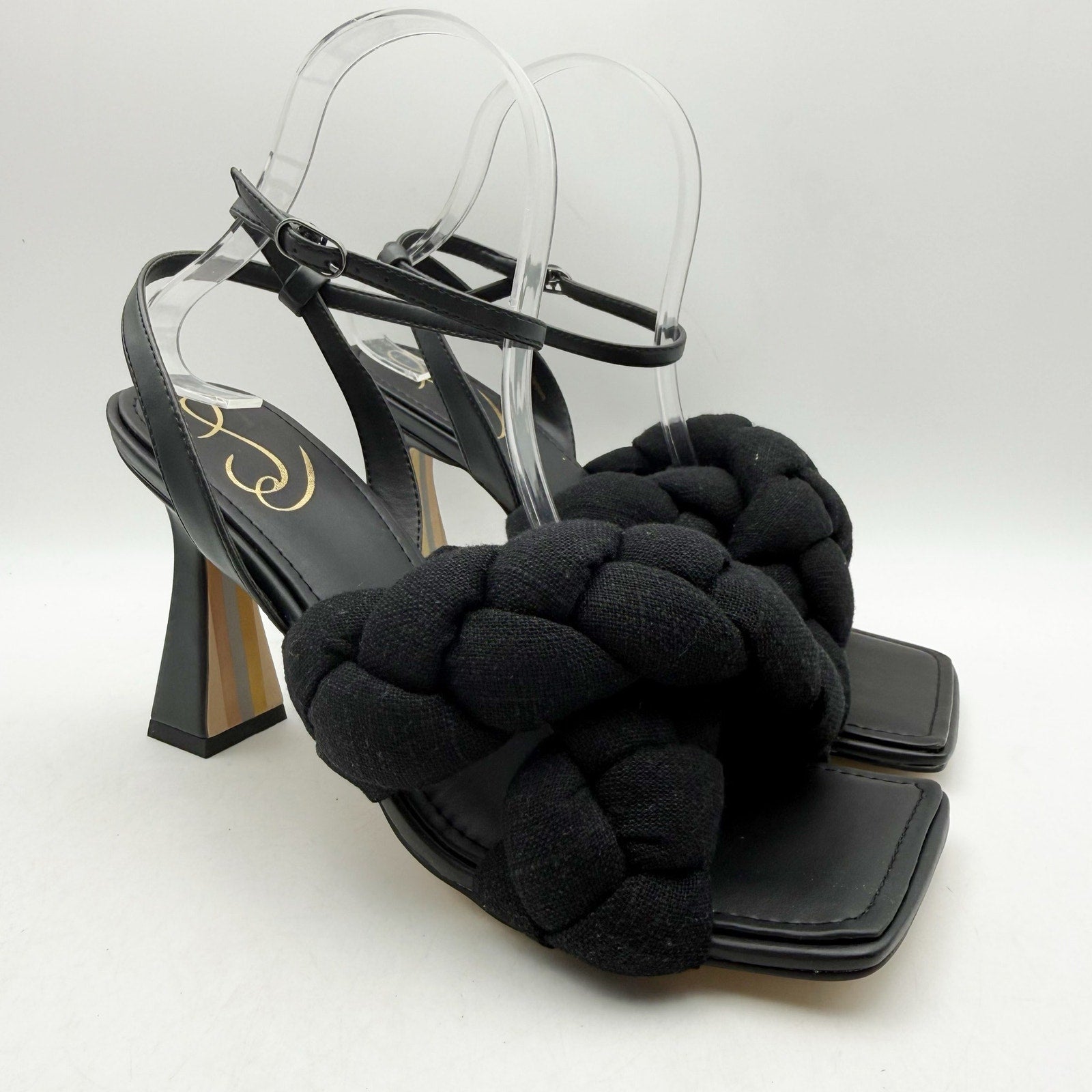 Sam Edelman Womens Courtney Heeled Sandals Size 8.5 Black Linen Braided NWOB