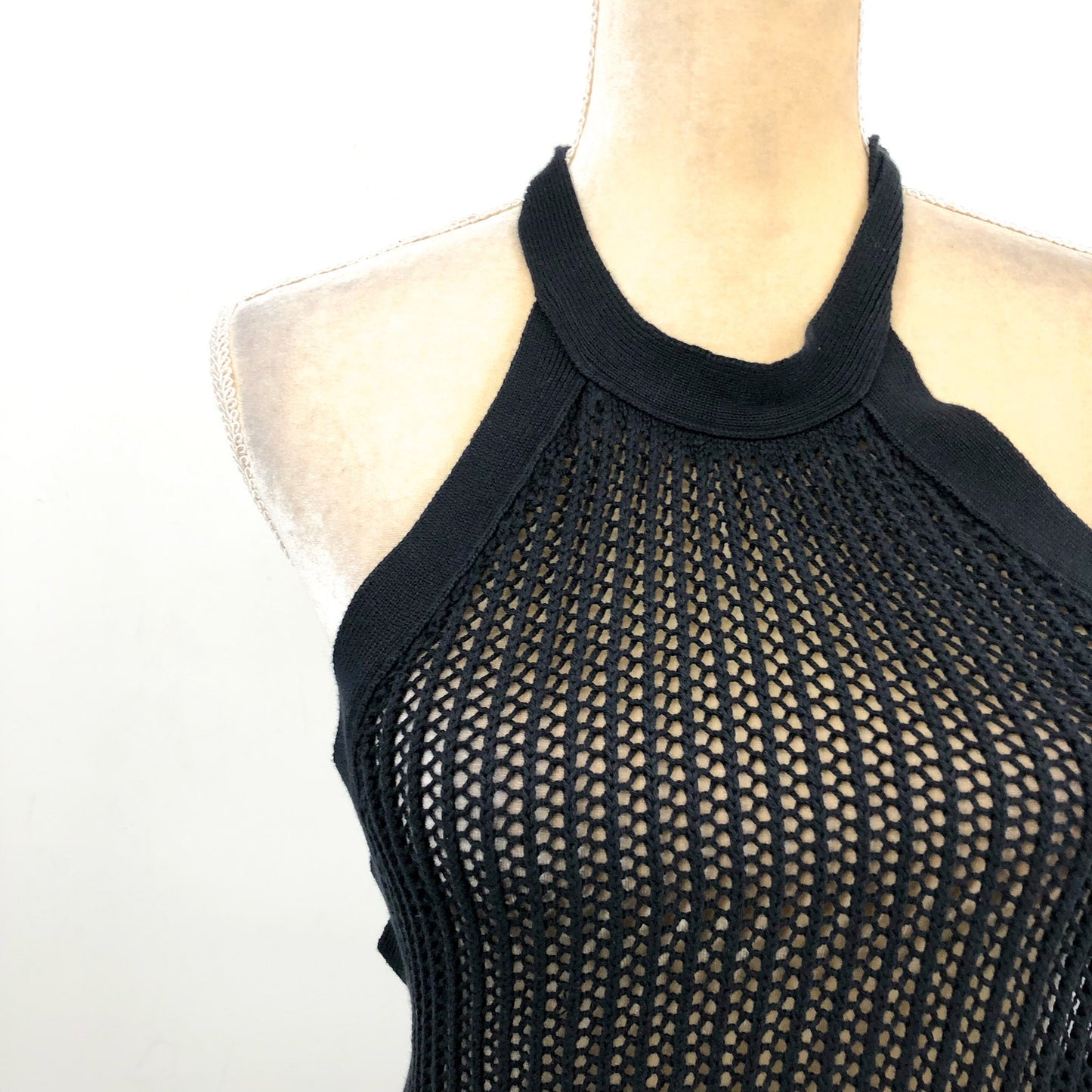 BEACH RIOT Womens Romee Halter Maxi Dress Cover Up Medium Black Open Knit NWT