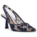Blue Betsey Johnson Womens Nikki High Heels Size 7 Navy Blue Lace Sling Back NIB