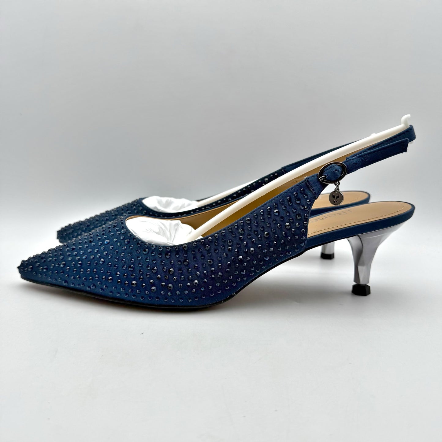 J. Renee Womens Ferryanne Kitten Heel US 12 Wide Navy Rhinestone NIB
