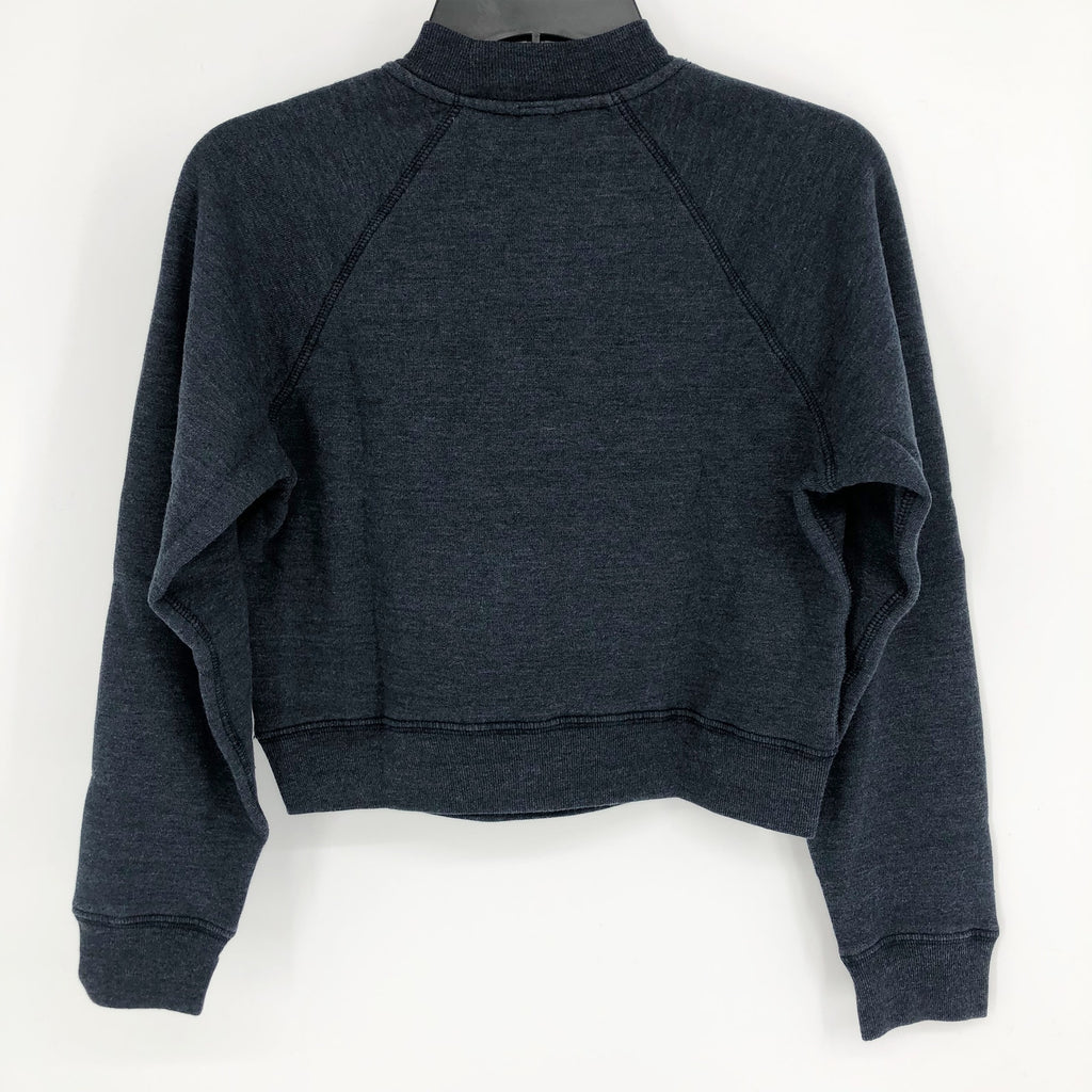 RE/DONE Women Shrunken Sweatshirt Small Heather Navy Blue Floral Embroidery NWT