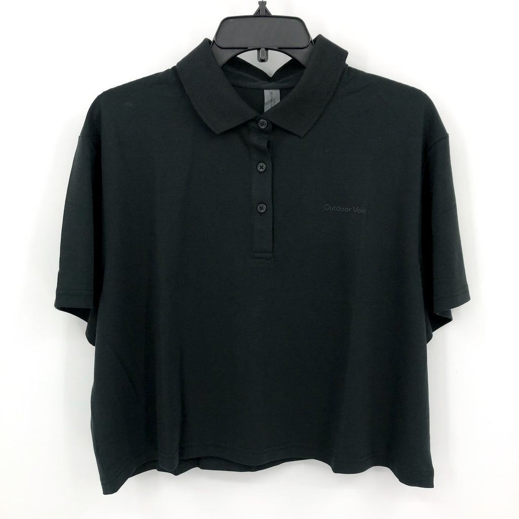 OUTDOOR VOICES Womens Birdie Cropped Polo Shirt Black XXL Short Sleeve