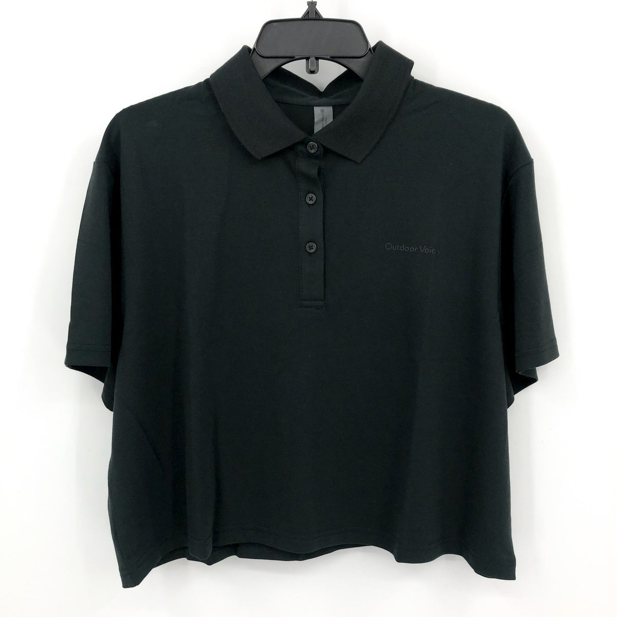 OUTDOOR VOICES Womens Birdie Cropped Polo Shirt Black XXL Short Sleeve