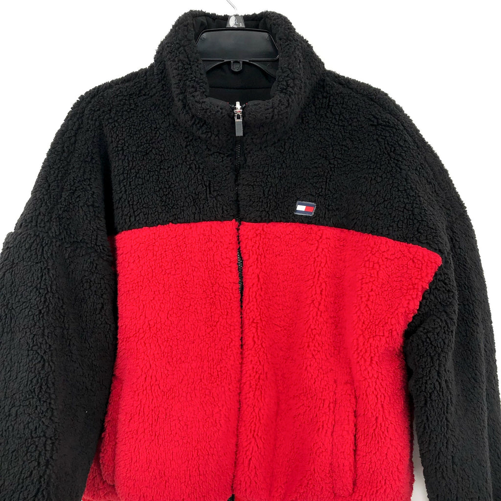 TOMMY HILFIGER SPORT Womens Reversible Track Jacket Large Red Black Sherpa NWT