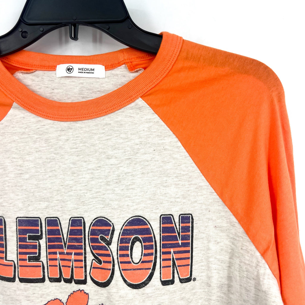 47 BRAND Womens Clemson Tigers Tshirt Medium Grey Orange Raglan Long Sleeve NWT