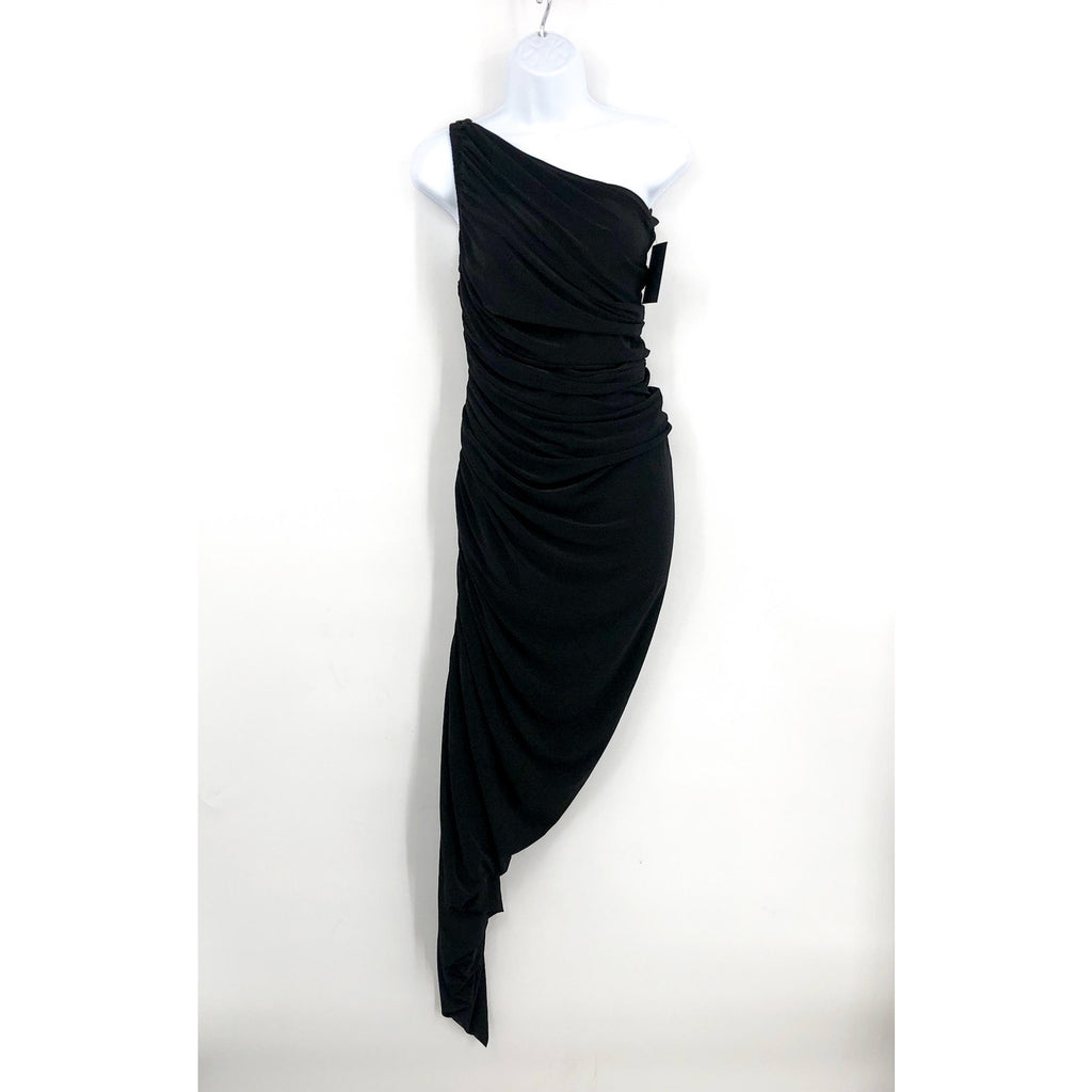 NORMA KAMALI Women's Diana Gown Small 36 Black One Shoulder Asymmetric NWT