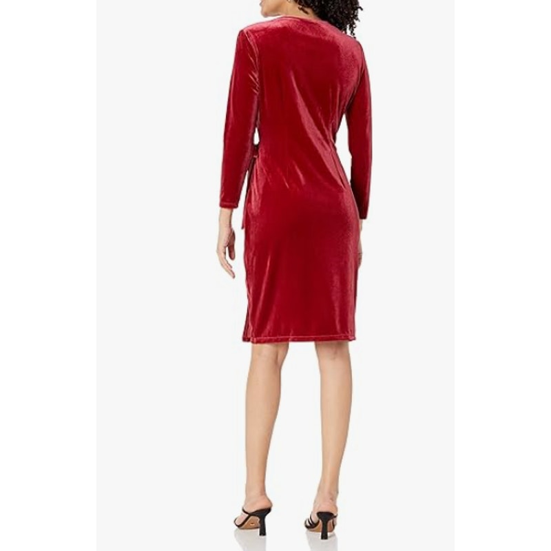 ANNE KLEIN Women's Velvet Wrap Dress Titian Red XS