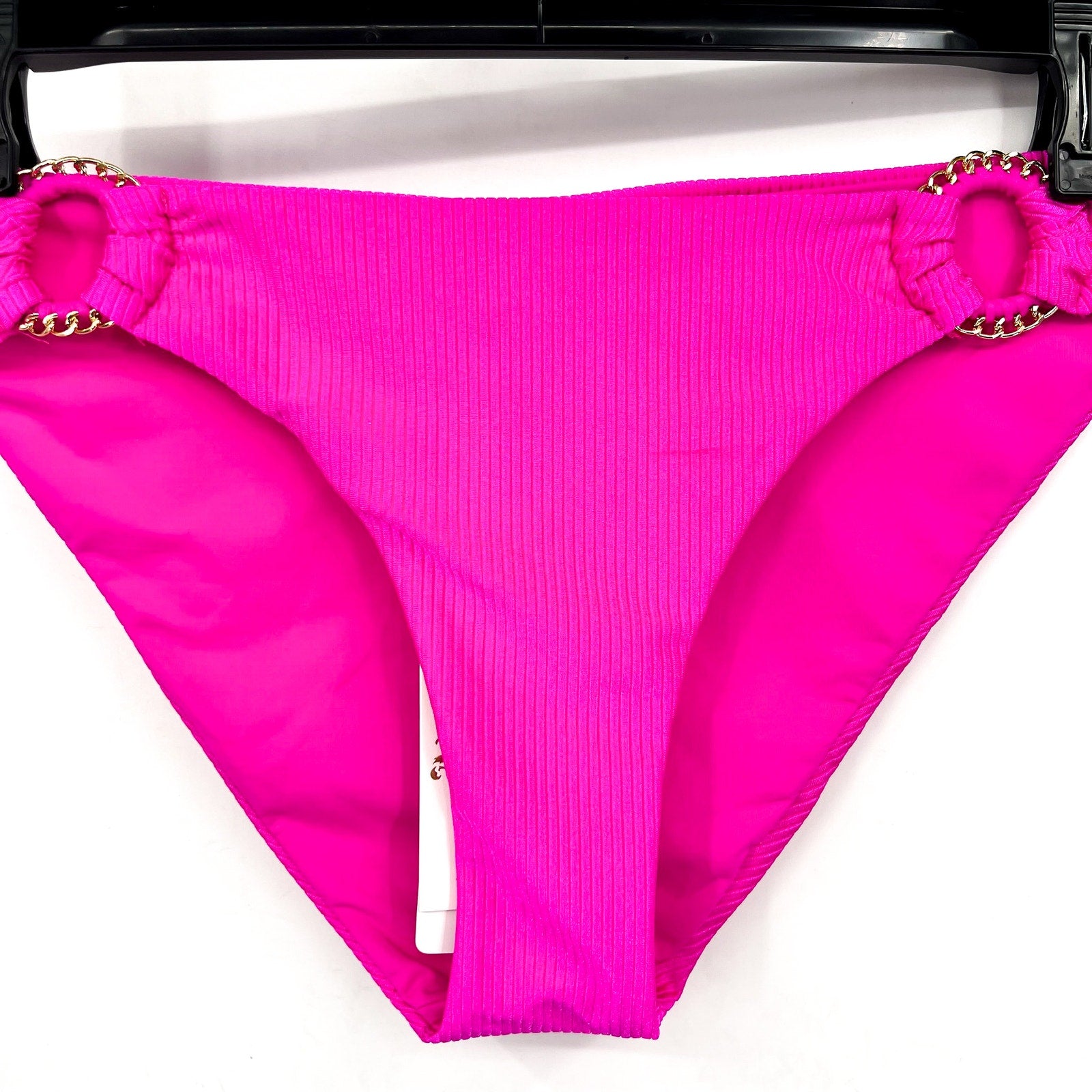 BECCA Women's Monte Carlo Gracie Hipster Bikini Bottom Large Azalea Pink Rib NWT