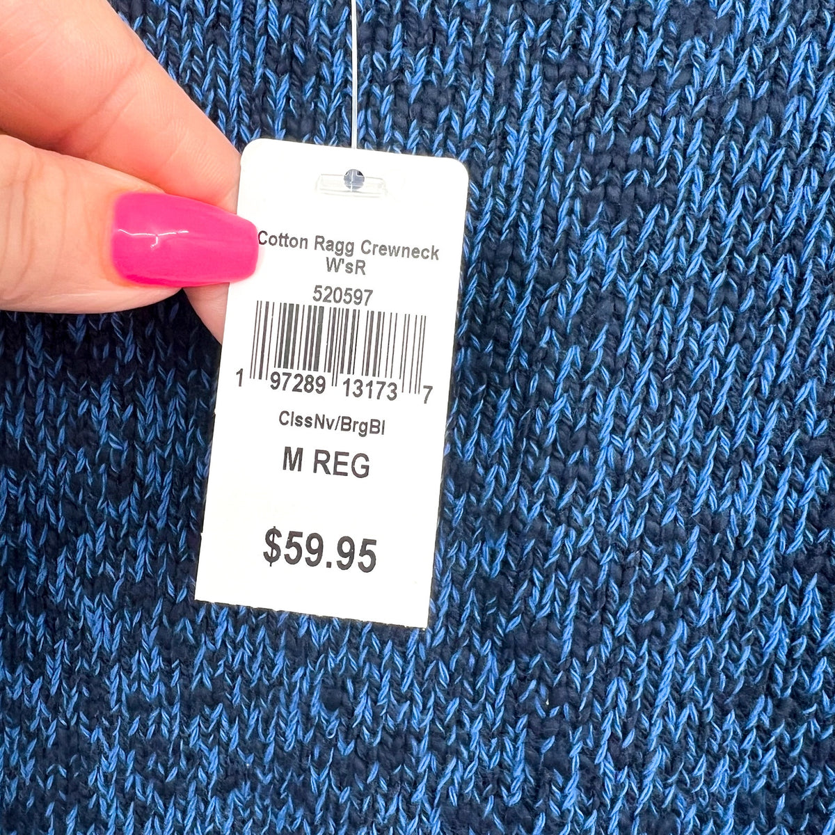 L.L BEAN Women's Cotton Ragg Sweater Medium Classic Navy Blue Crewneck NWT