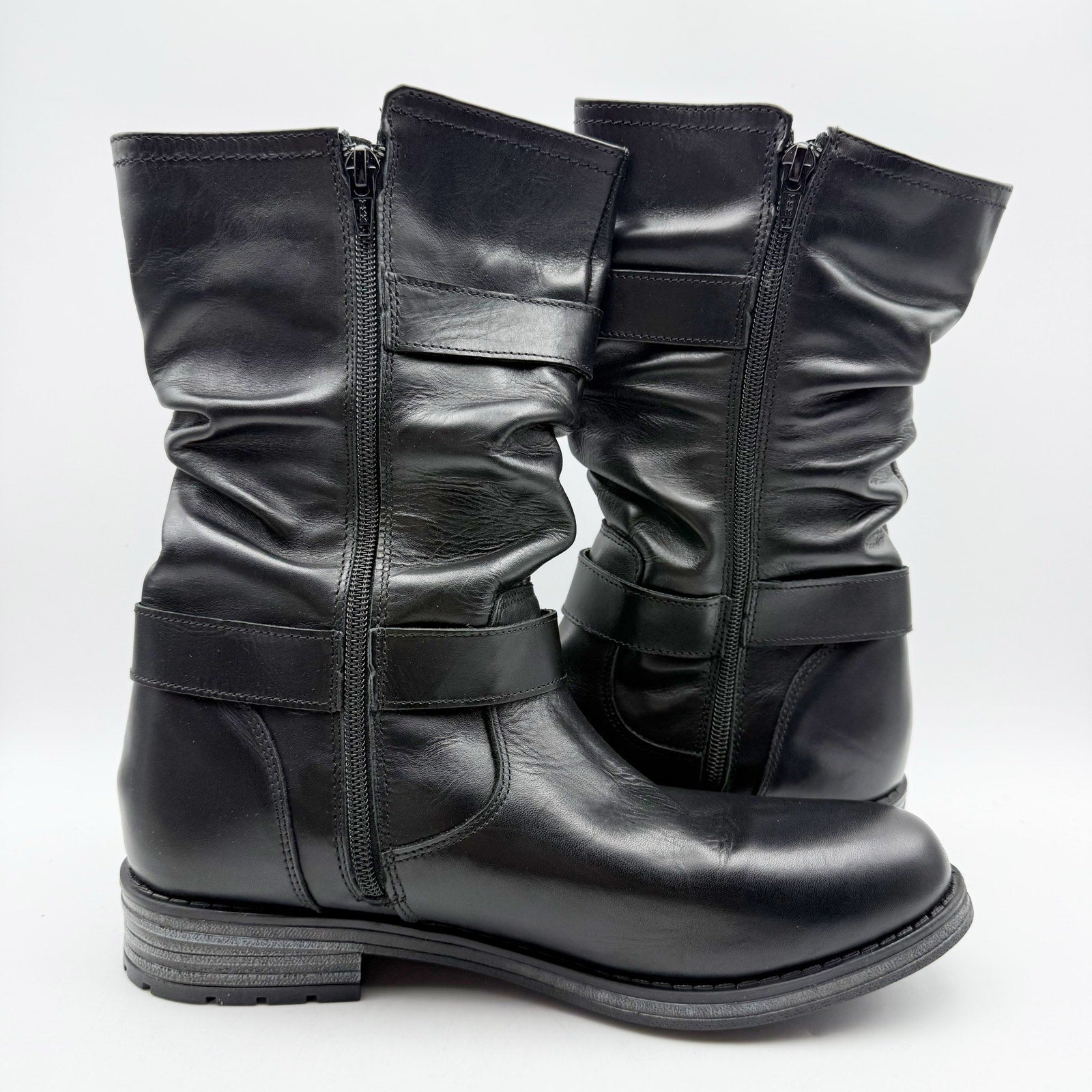 Eric Michael Womens Noelle Motorcycle Boots EU 42 US 11.5-12 Black Leather NWOB