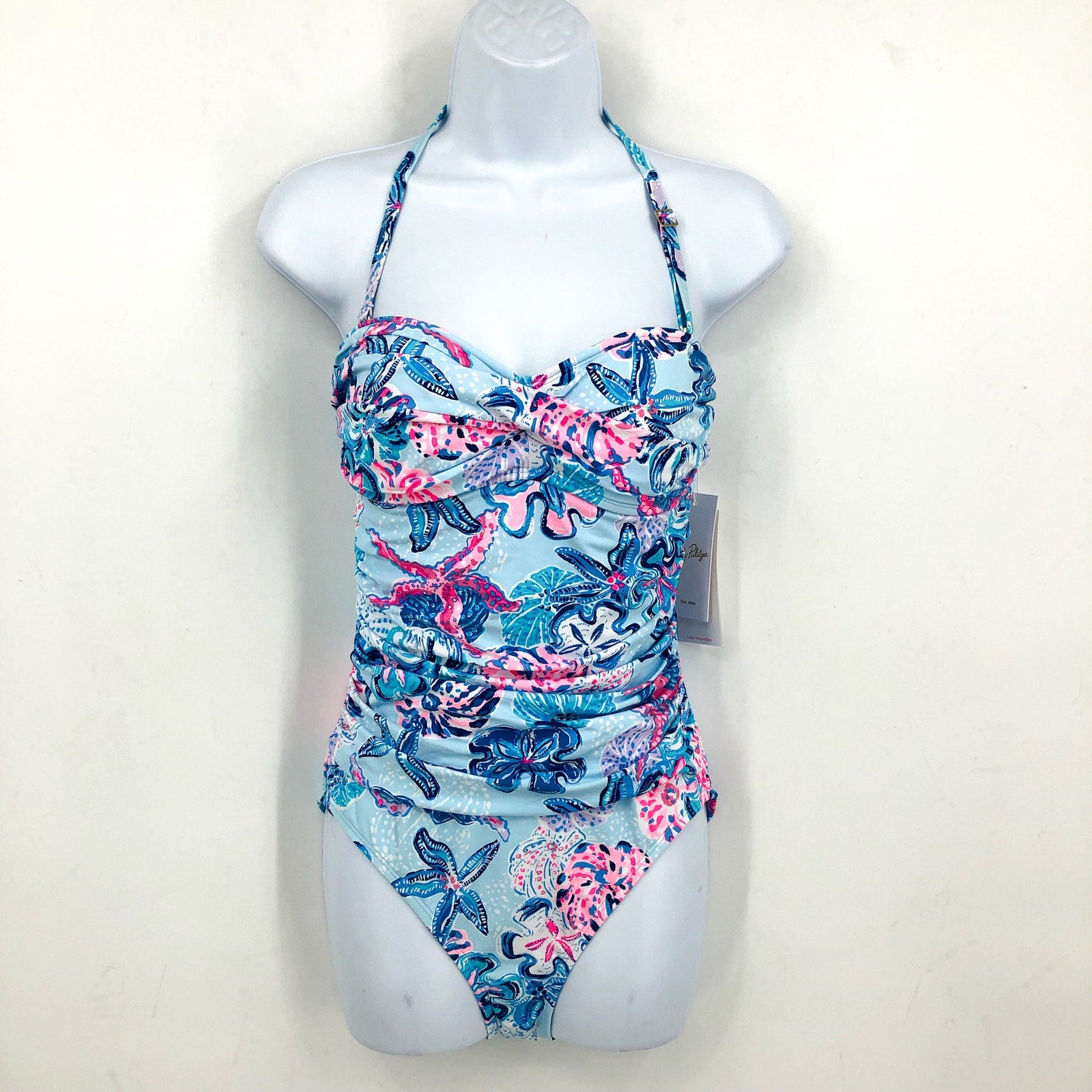 LILLY PULITZER Womens Flamenco One Piece Size 0 Blue Bahamas Beachcomber NWT