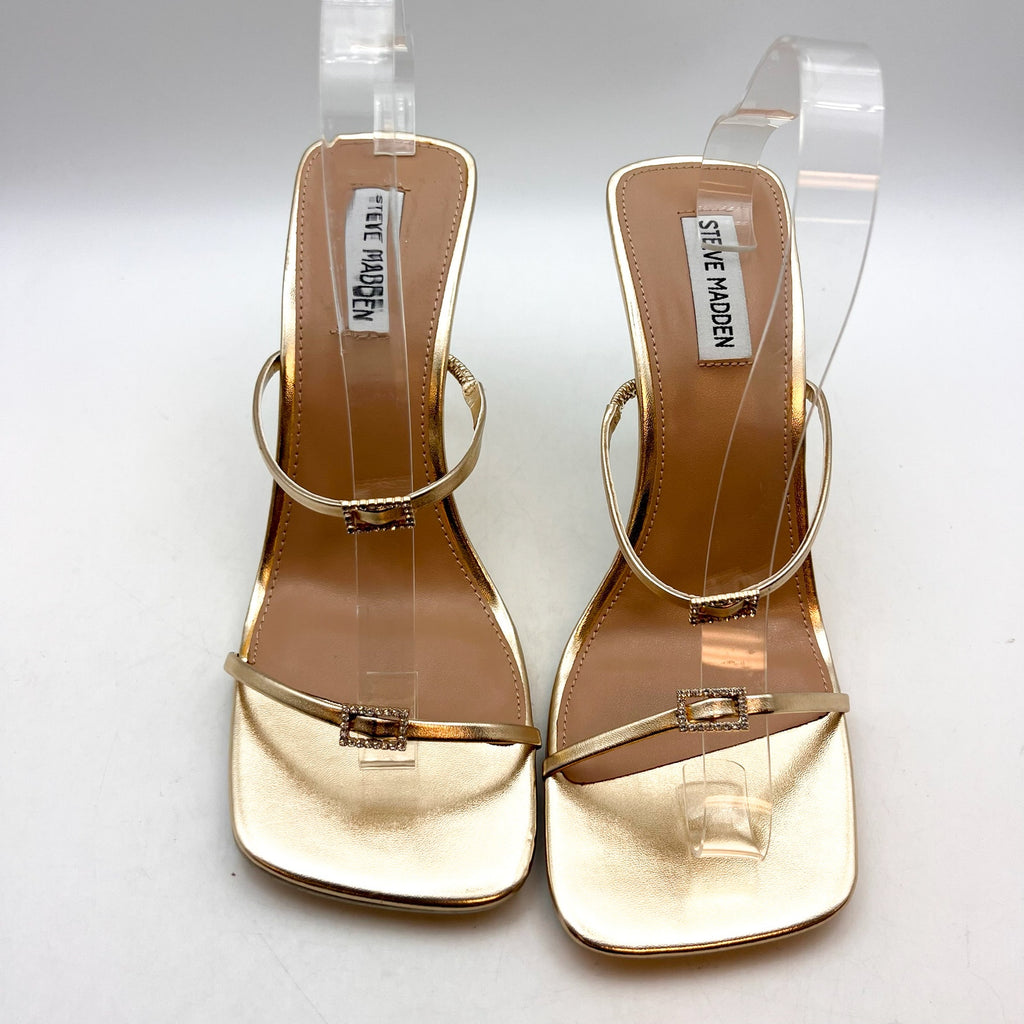 STEVE MADDEN Women's Aislin Heeled Sandals Size 10 Gold Square Toe NWOB