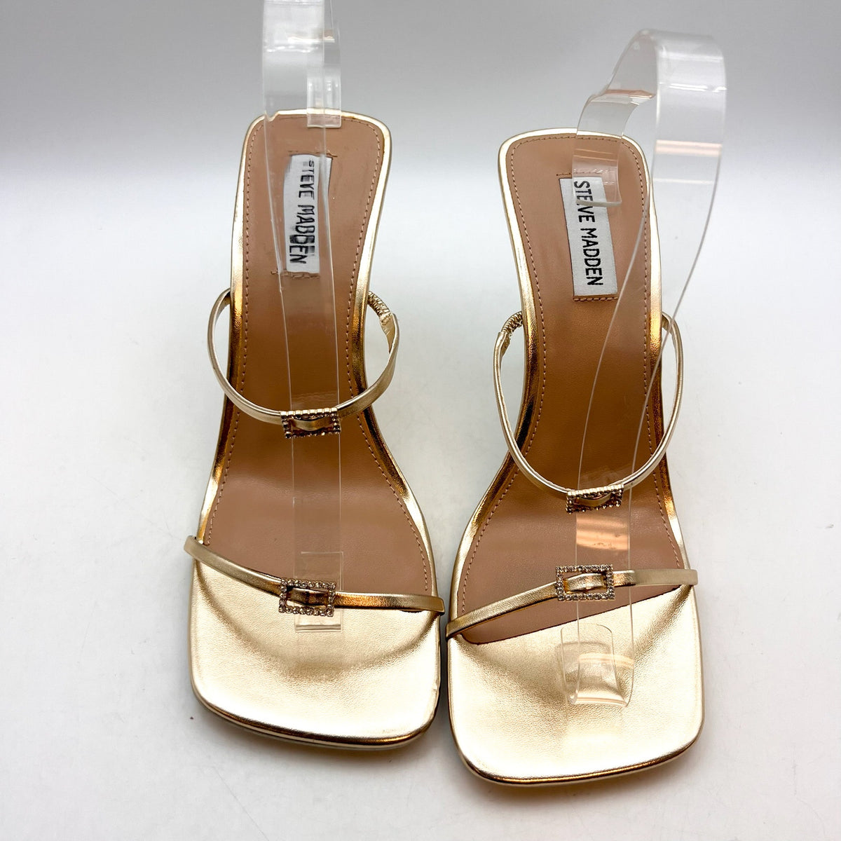 STEVE MADDEN Women's Aislin Heeled Sandals Size 10 Gold Square Toe NWOB