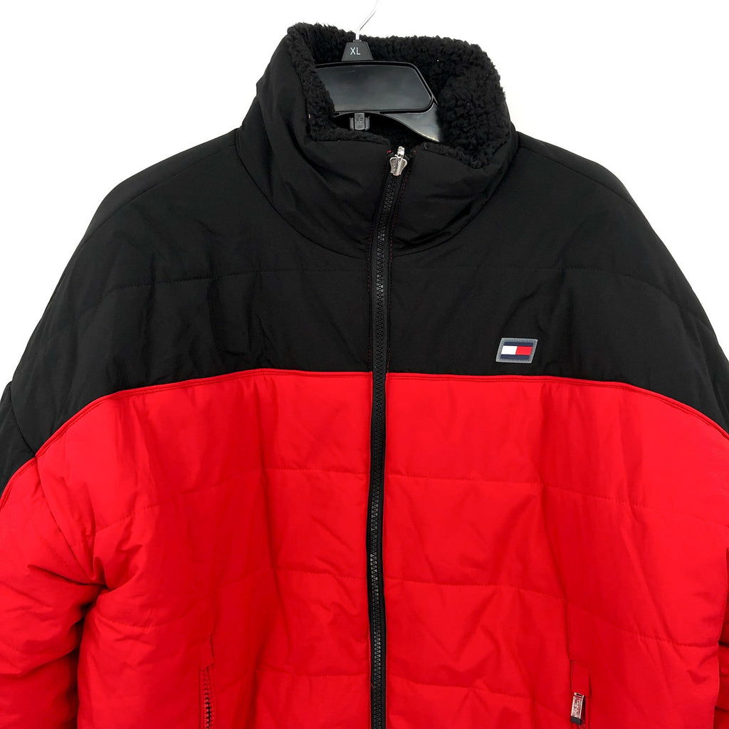 TOMMY HILFIGER SPORT Womens Reversible Track Jacket Large Red Black Sherpa NWT