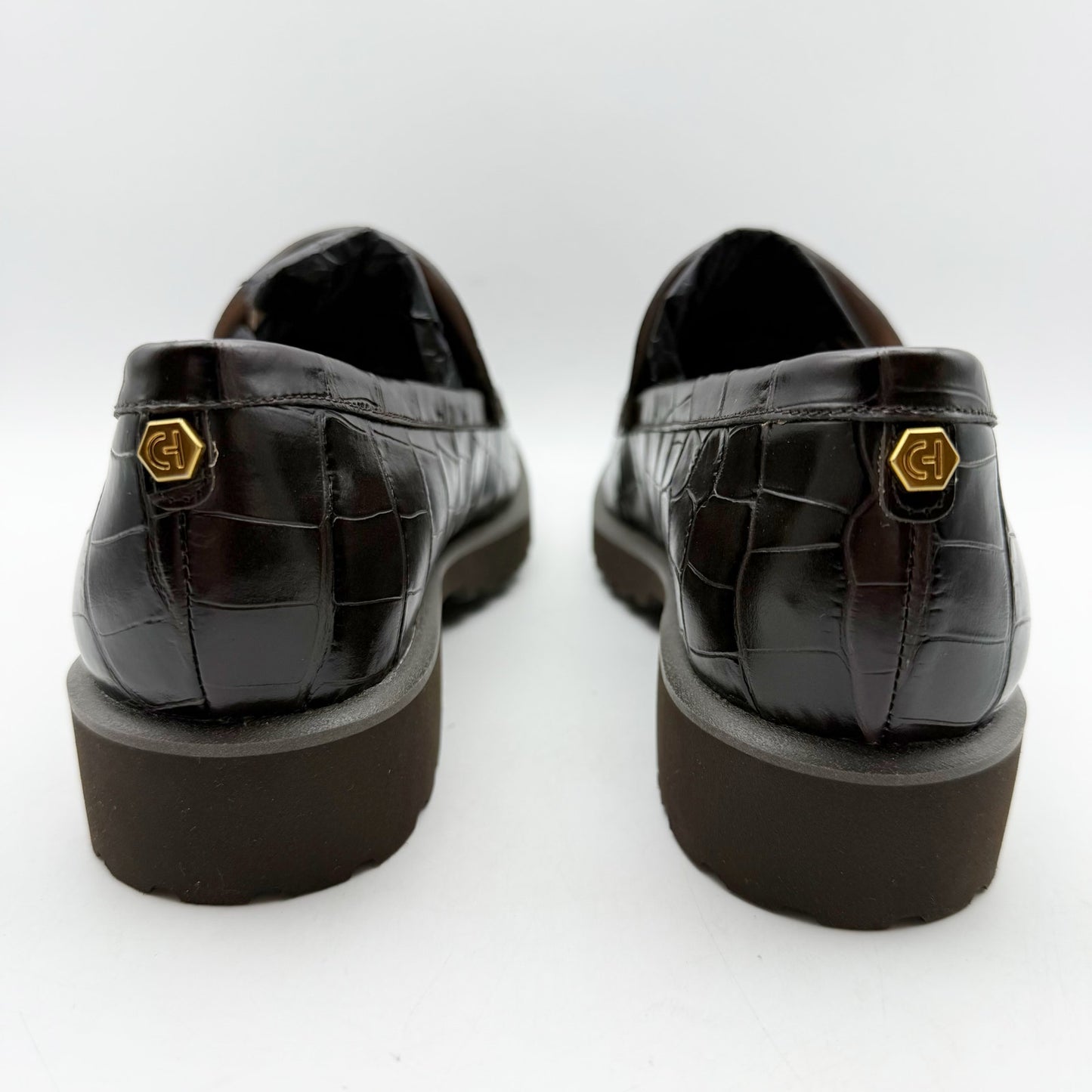 Cole Haan Womens Geneva Loafer US 5.5 B EU 35.5 Brown Croc Leather Lugged NIB