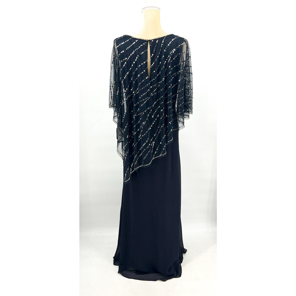 ADRIANNA PAPELL Women's Beaded Popover Midi Dress Size 8 Midnight Blue NWT