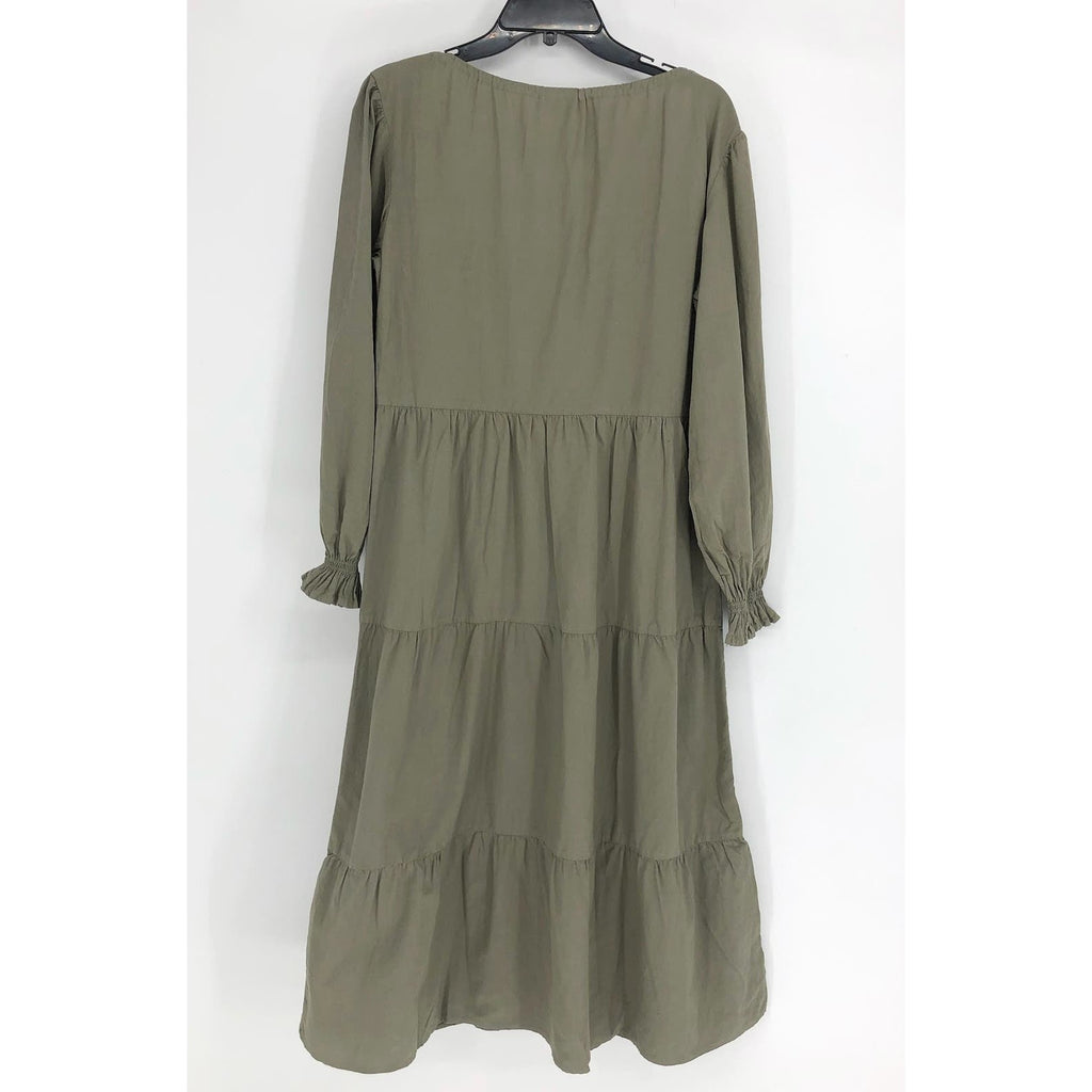 LACAUSA Women's Tate Tiered Midi Dress XS Eucalyptus Green