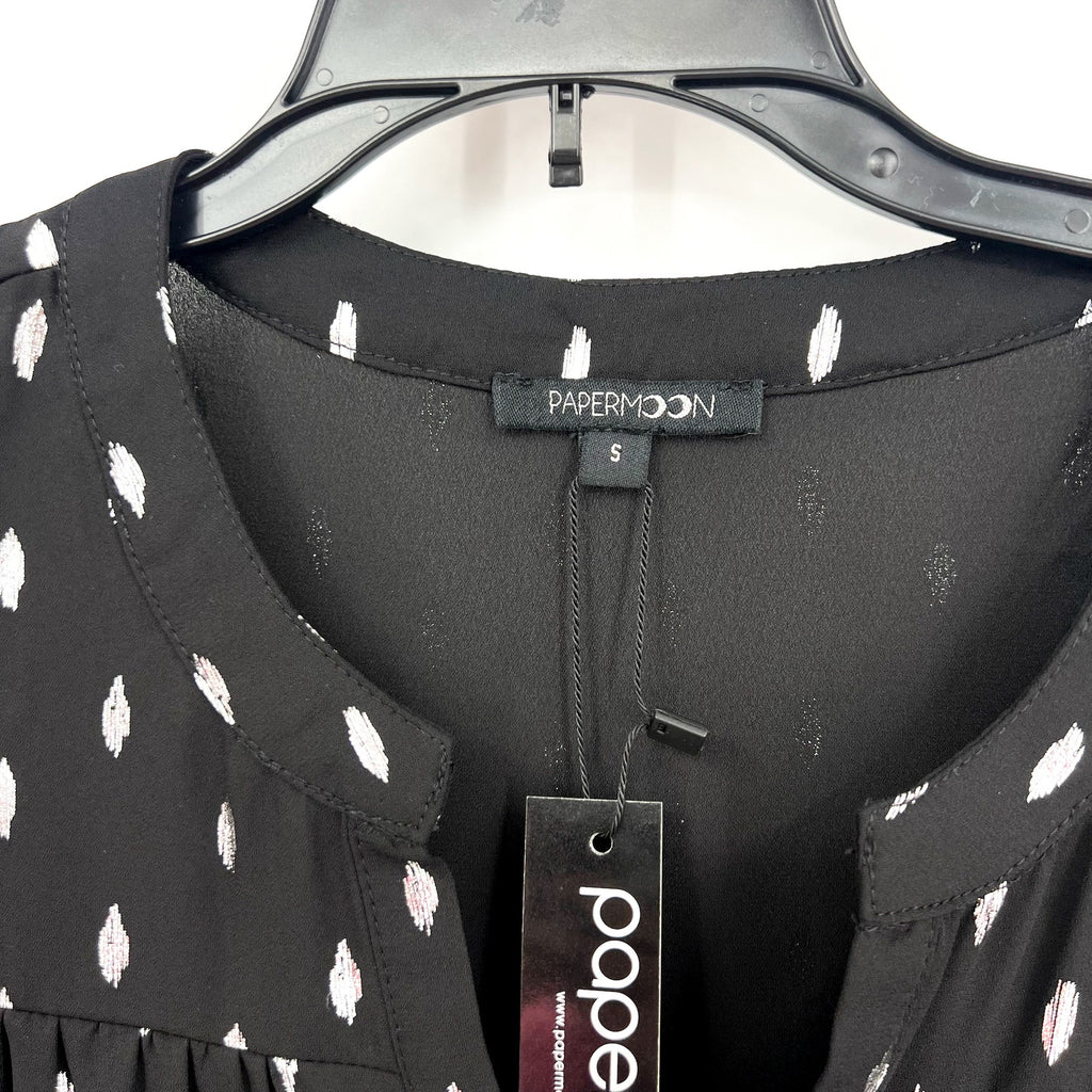 STITCH FIX - PAPERMOON Womens V Neck Blouse Small Black Silver Print NWT