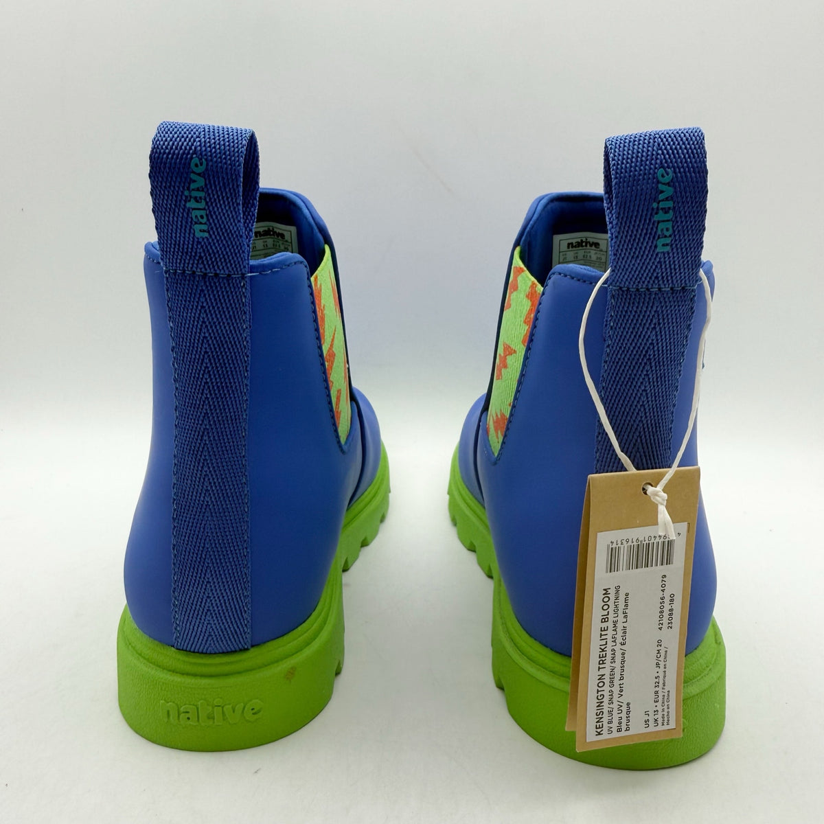 Native Boys Kensington Treklite Bloom Boots US 1 Blue Green Lightning Bolts NIB