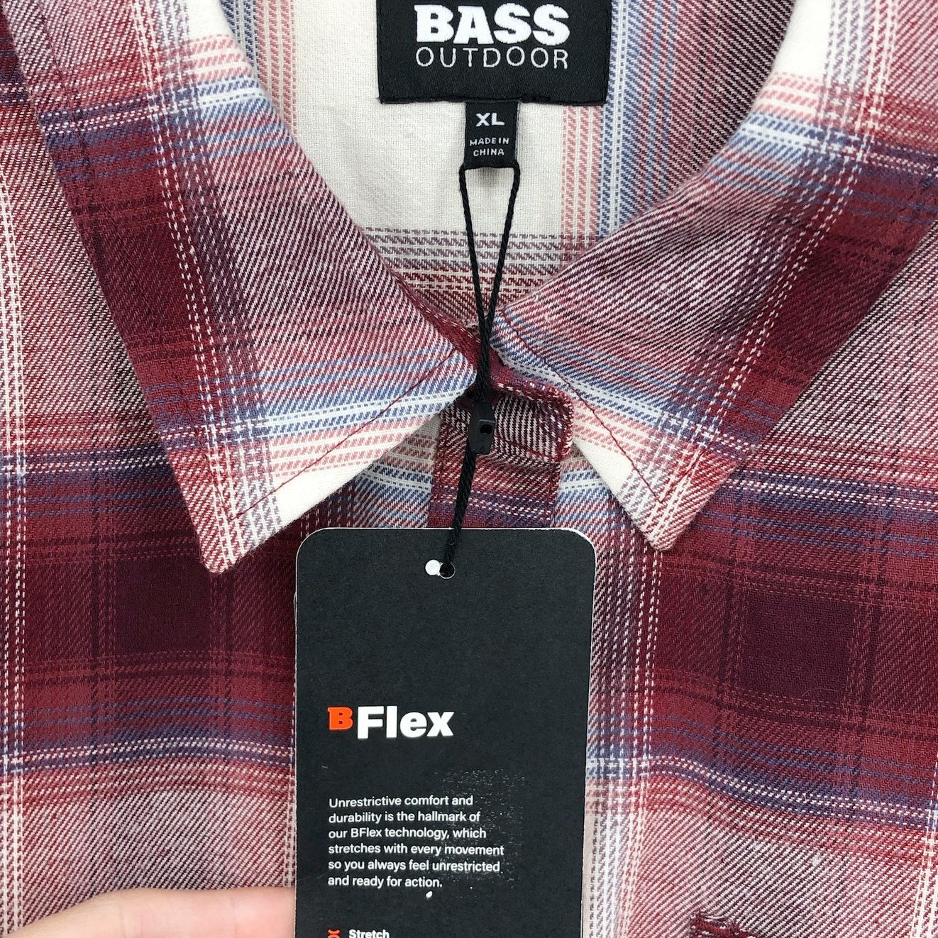 BASS OUTDOOR Men's Expedition Stretch Flannel Shirt XL Red White Plaid NWT