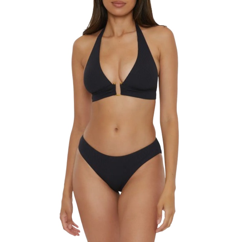 BECCA Women's Modern Edge American Ribbed Ruched Bikini Bottom Small Black NWT