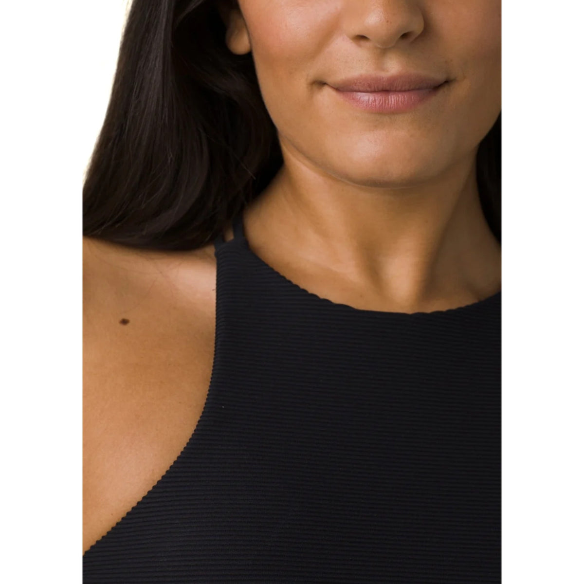 PRANA Women's Onyx Bay Bikini Top Large Black Ottoman High Neck Ribbed NWT