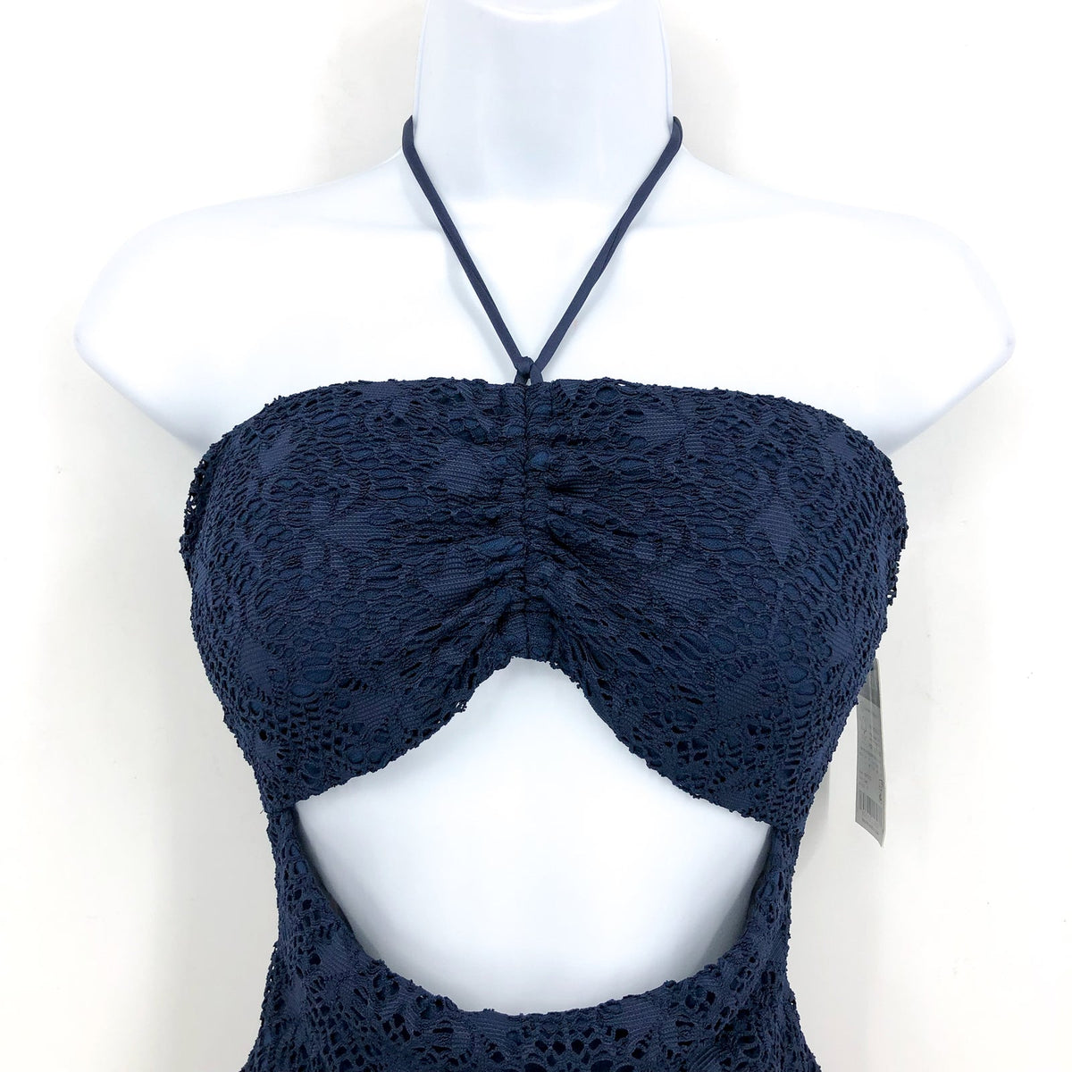 LAUREN RALPH LAUREN One Piece Swimsuit Size 10 Navy Blue Crochet Bandeau NWT