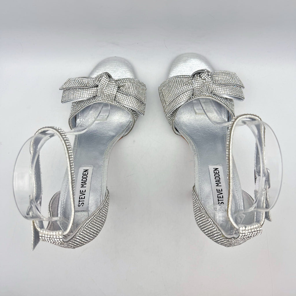Steve Madden Womens Realm Heeled Sandals US 9 M Silver Rhinestone NWOB
