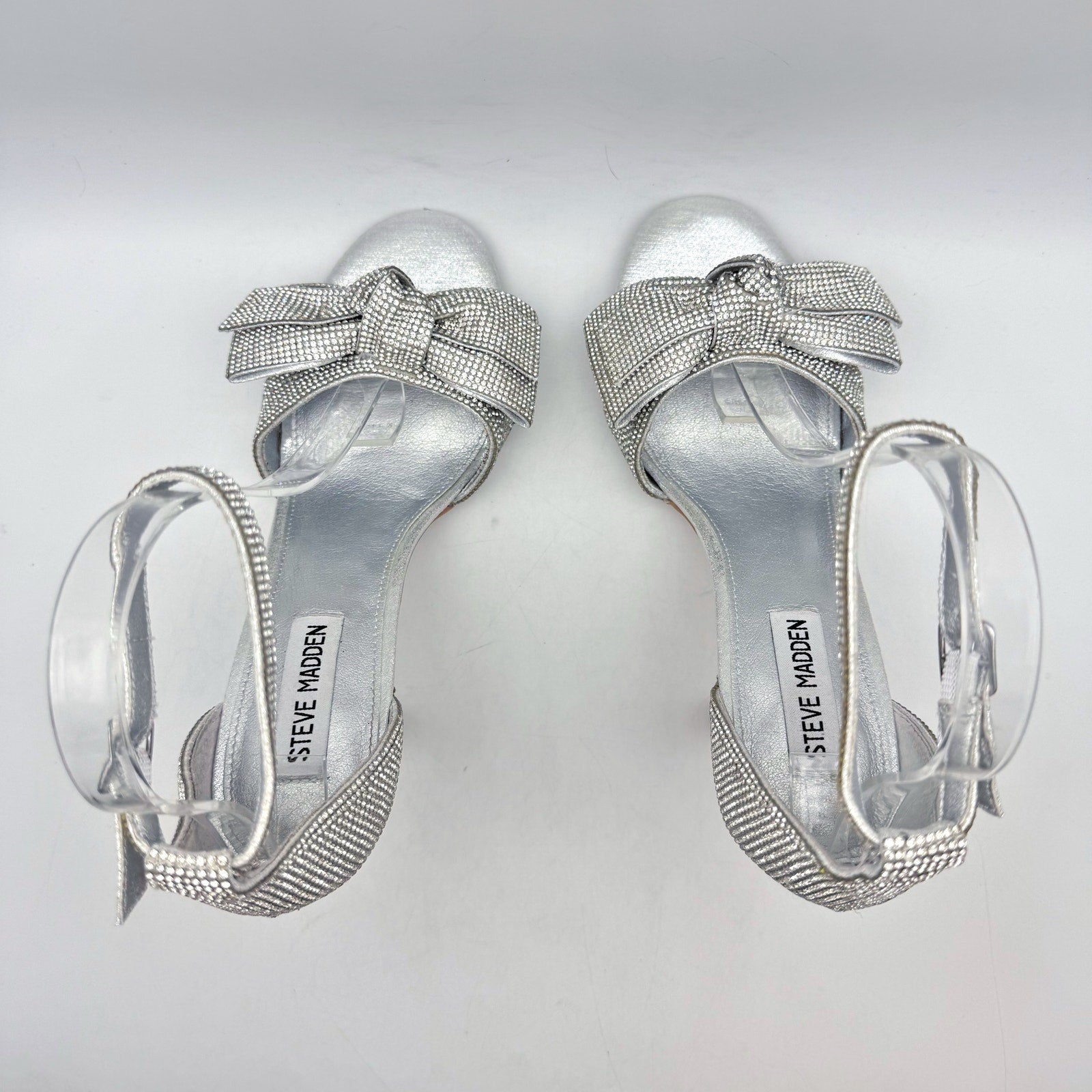 Steve Madden Womens Realm Heeled Sandals US 9 M Silver Rhinestone NWOB