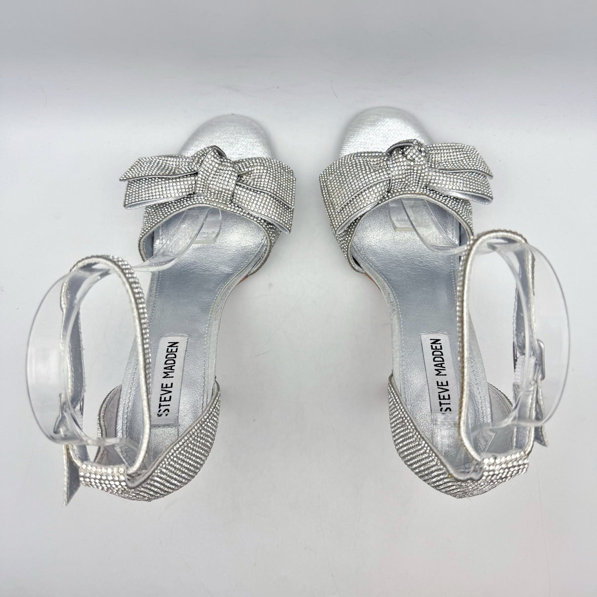 Steve Madden Womens Realm Heeled Sandals Size 9 M Silver Rhinestone NWOB