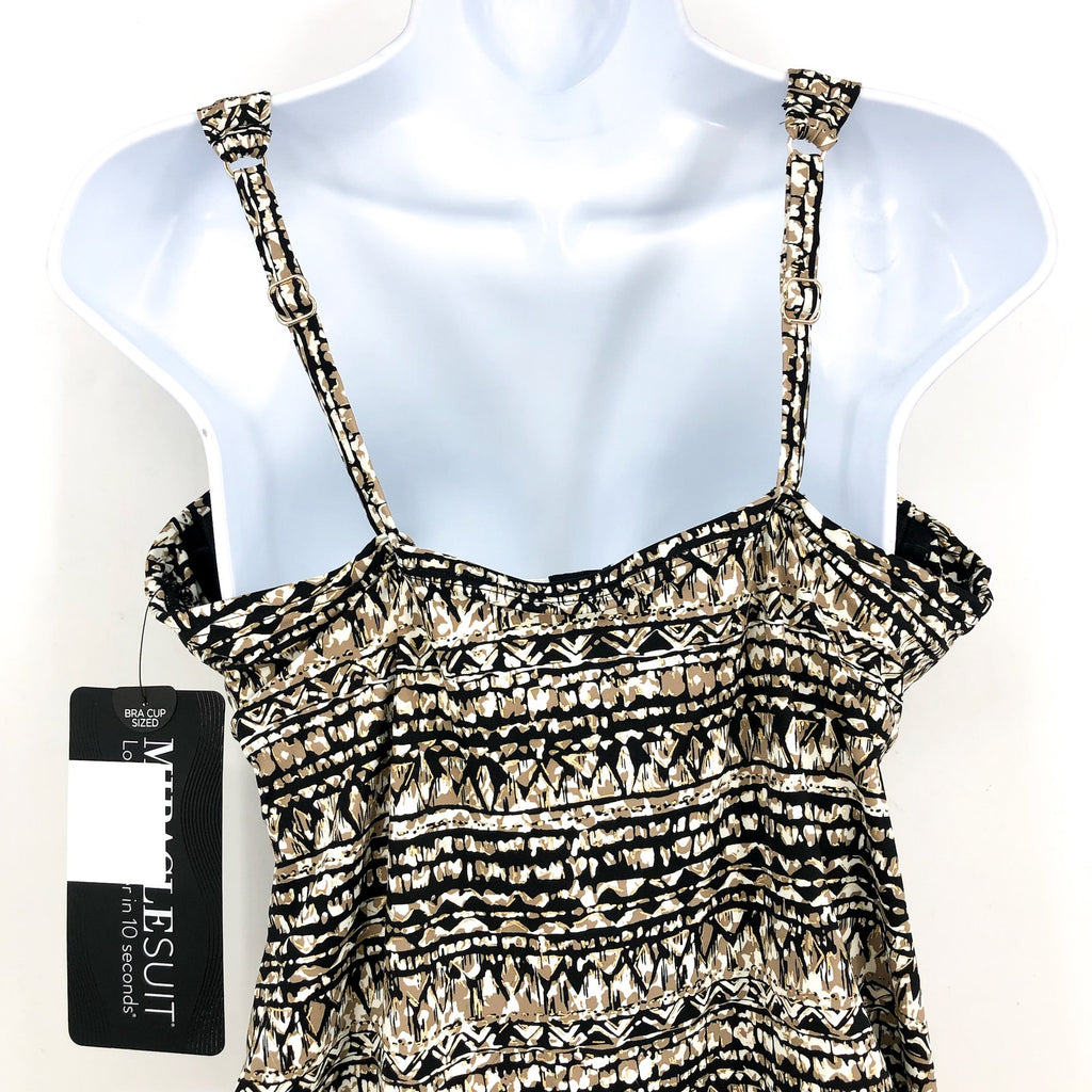 MIRACLESUIT Women's Lynx Plunge Tankini Top Size 36DD Gold Black Printed NWT