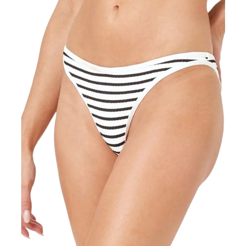 L*SPACE Women's Suzi Classic Bikini Bottom Medium Black White Stripe Ribbed NWT