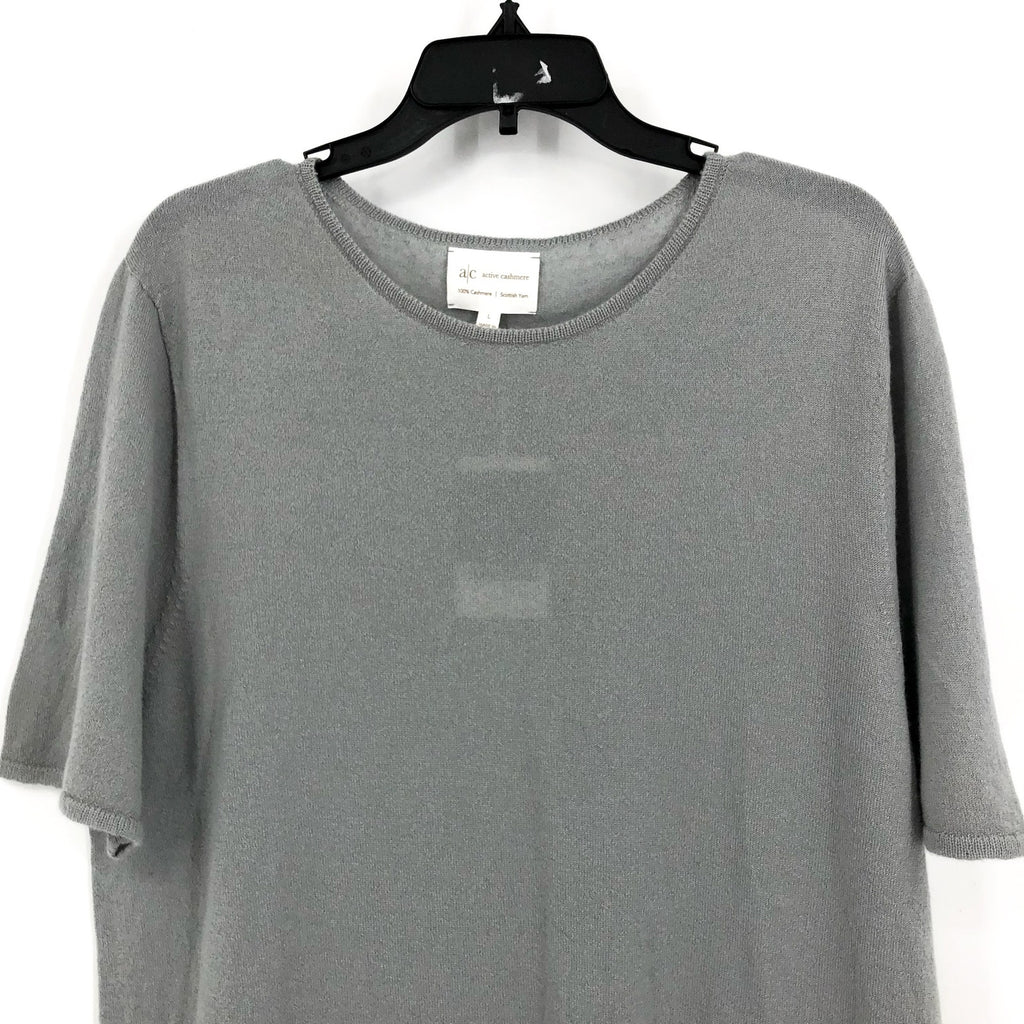 ACTIVE CASHMERE Men's Fine Cashmere T-Shirt Large Light Grey Short Sleeve NWT