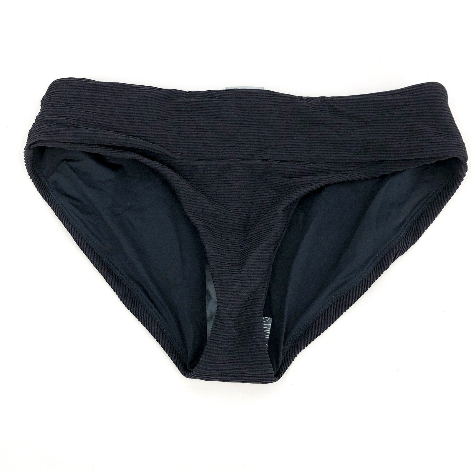 PRANA Women's Marta Bikini Bottom Medium Black Ottoman Ribbed Fold Over Band NWT