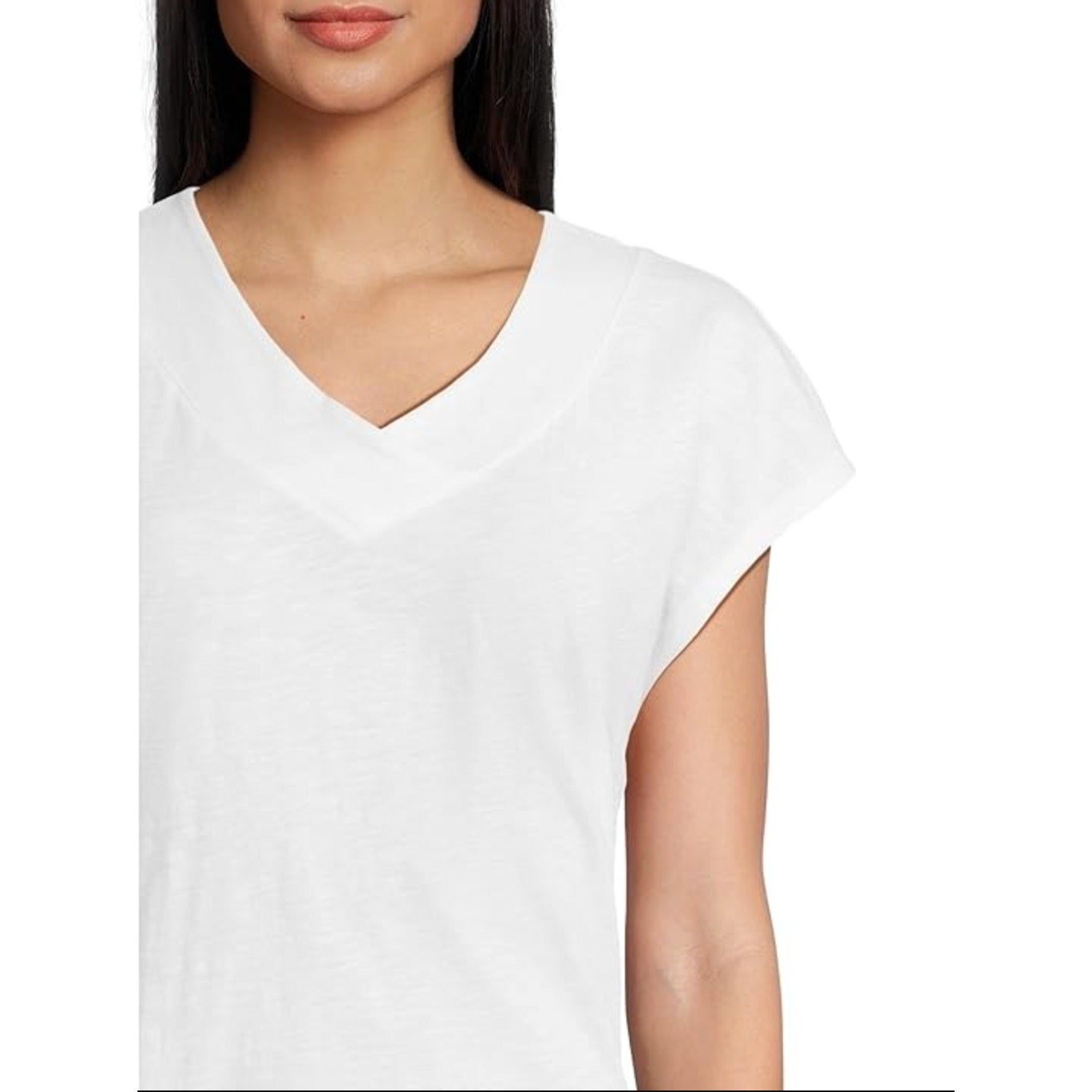 L.L BEAN Women's Organic Cotton V-Neck Cap-Sleeve Tee Large Reg White NWT