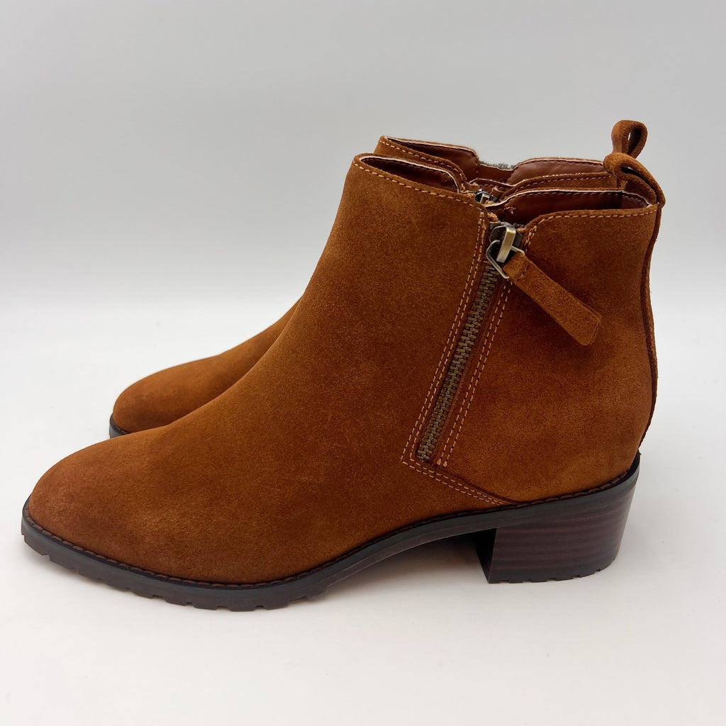 Blondo Womens Samara Ankle Booties Size 8 M Cognac Brown Suede Waterproof NIB
