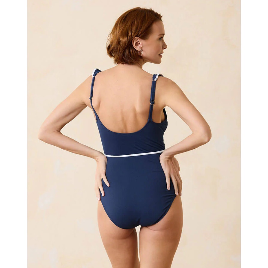 TOMMY BAHAMA One Piece Swimsuit Size 10 Navy Blue Island Cays Cabana Wrap NWT