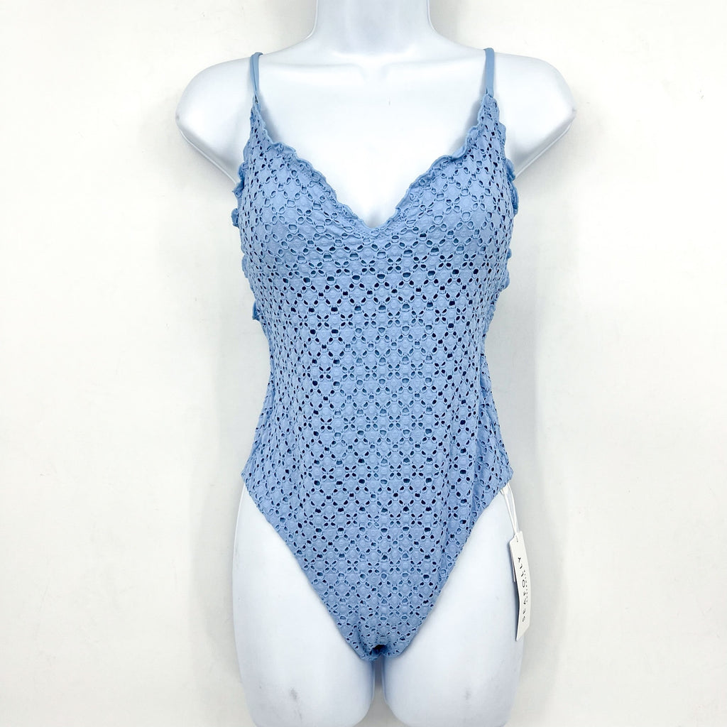SEAFOLLY Women's Daydreamer One Piece Swimsuit Size 10 Powder Blue V Neck NWT