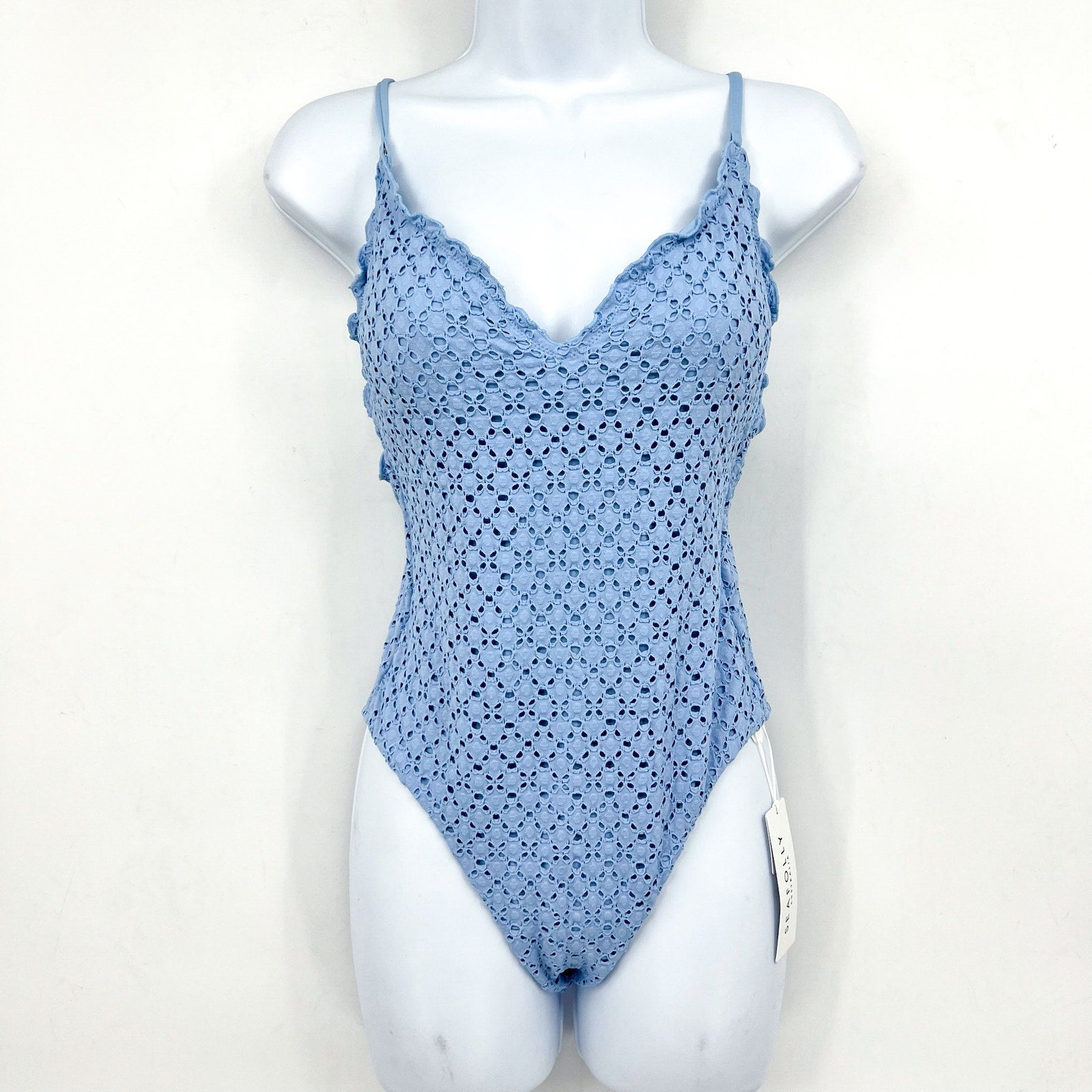 SEAFOLLY Women's Daydreamer One Piece Swimsuit Size 10 Powder Blue V Neck NWT