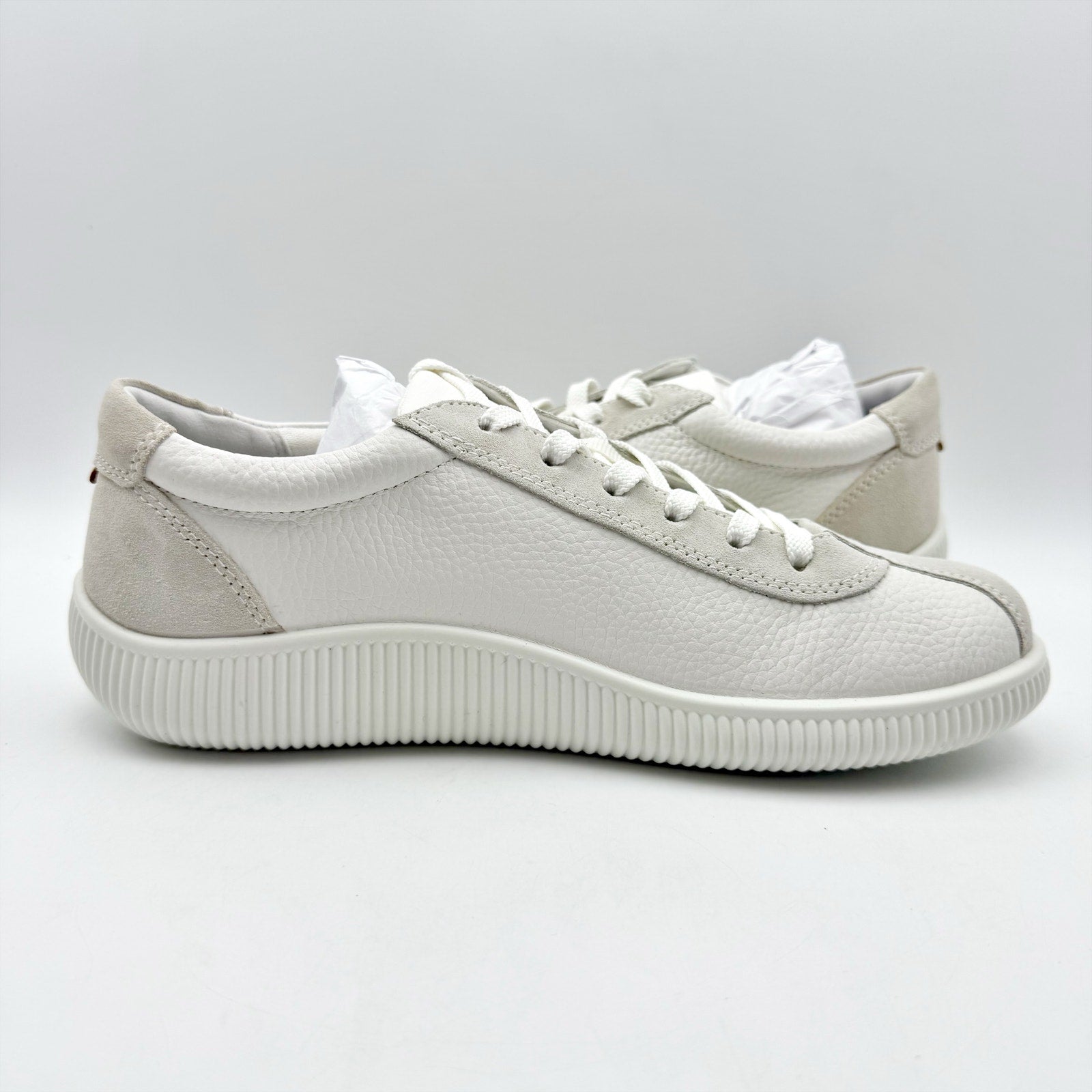 ECCO Womens Soft Zero Sneakers EU 41 US 10-10.5 Cream White Leather NIB