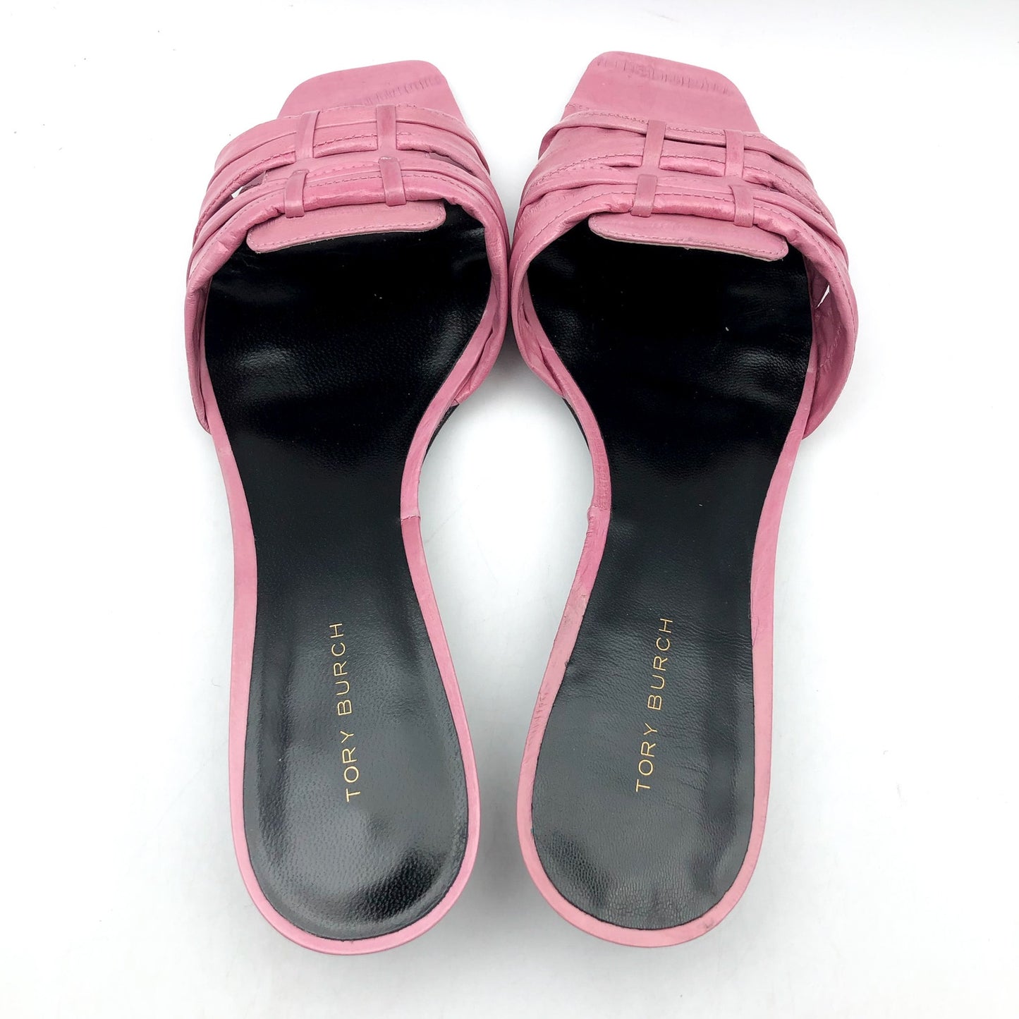 Tory Burch Womens 35mm Ruched Slide Sandals US 7.5 M Pink Bubblegum Leather NIB