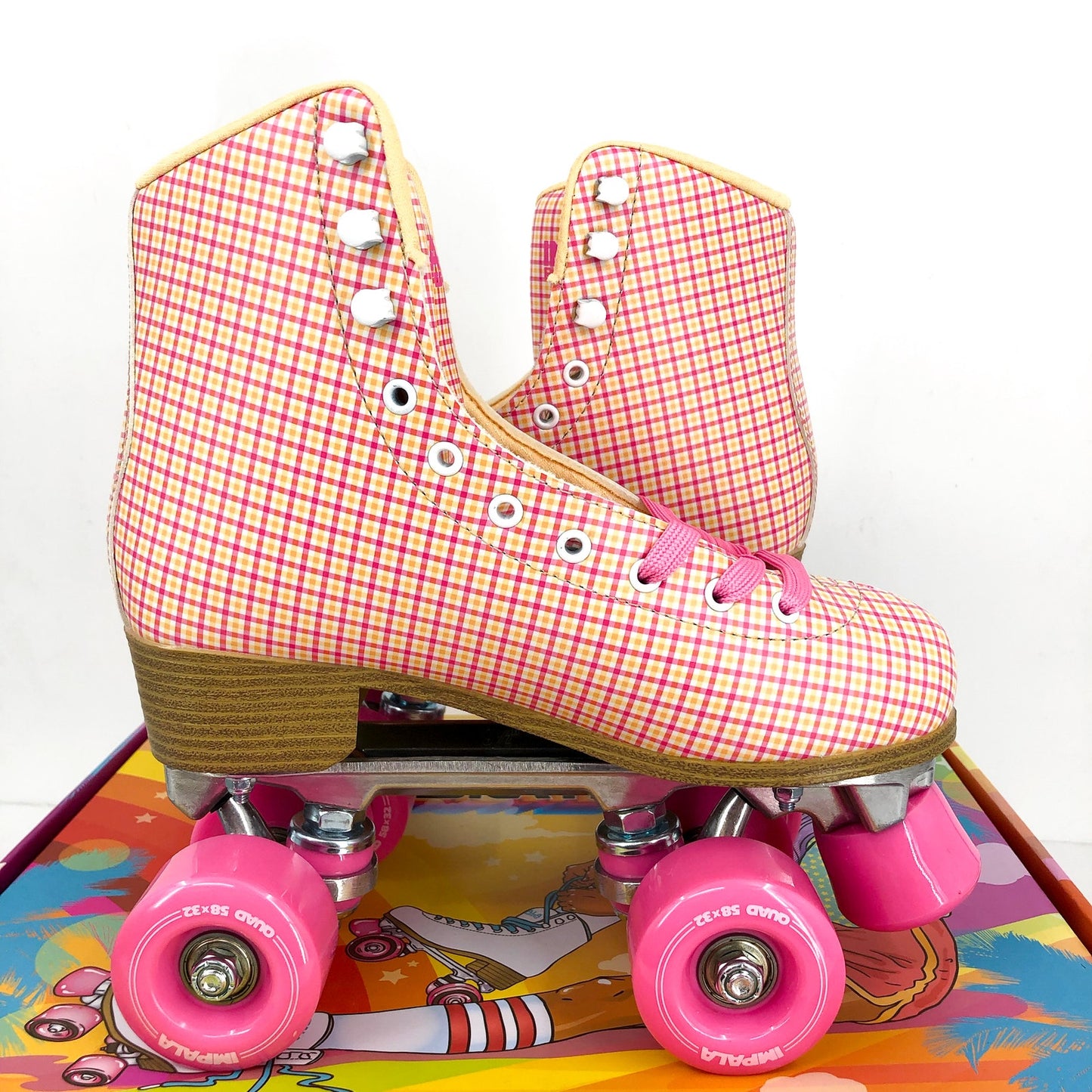 IMPALA Womens Roller Quad Skates US 6 EU 37 Pink Tartan NIB