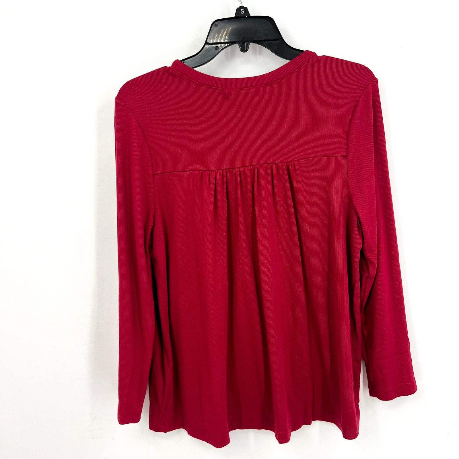MICHAEL STARS Womens Shelby Ruched Shoulder 3/4 Sleeve Tee Small Carmine Red NWT
