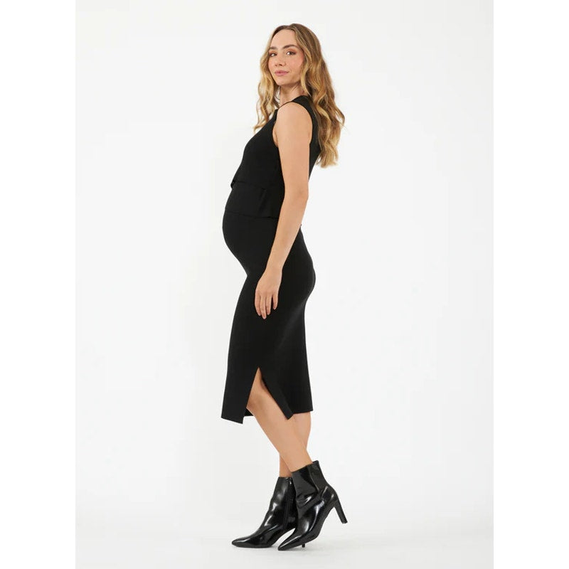 RIPE Women's Layered Knit Nursing Dress Small Black Sleeveless Stretch NWT