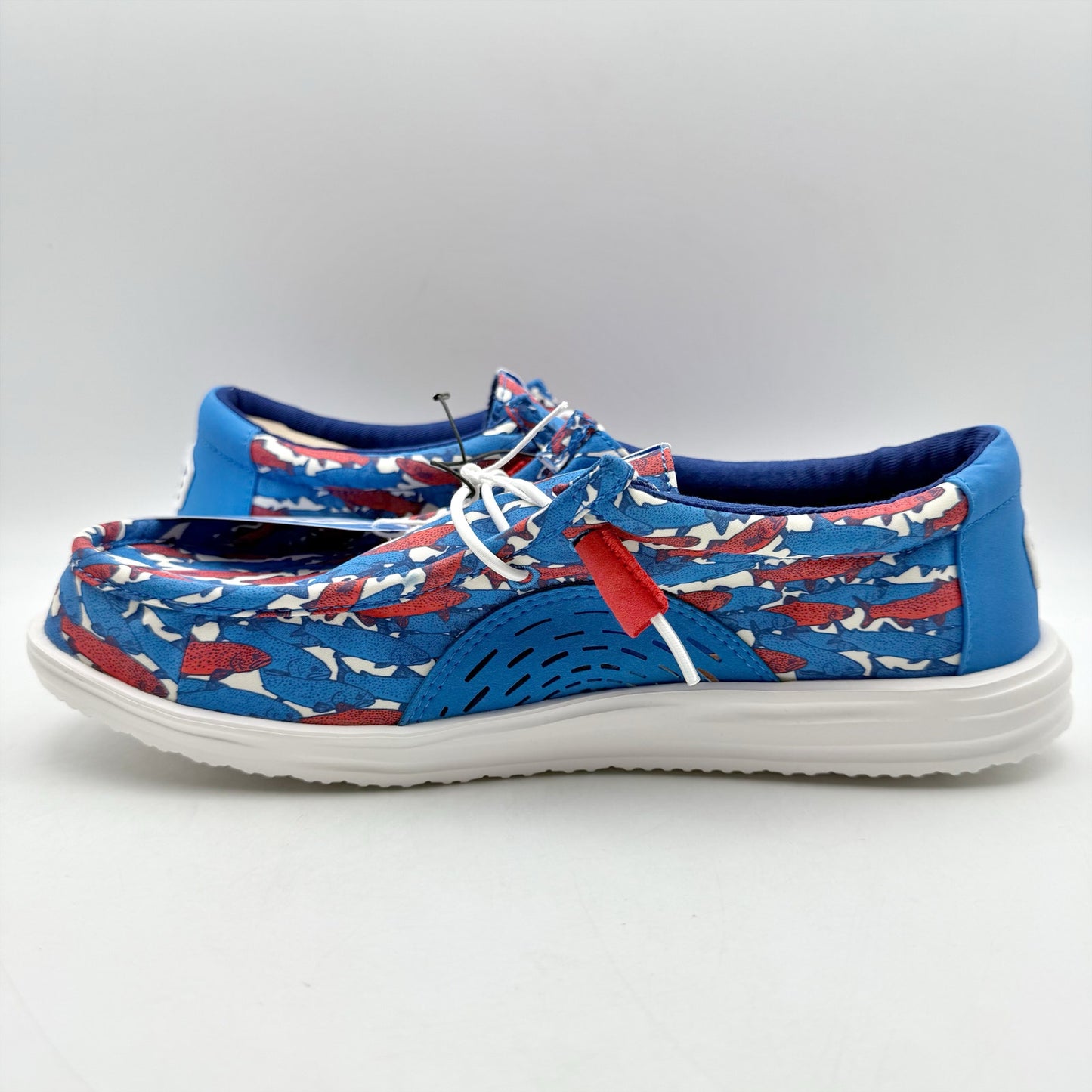 Hey Dude Mens Wally Slip-On Casual Shoe US 9 EU 42 Fish Camo Red Blue NIB