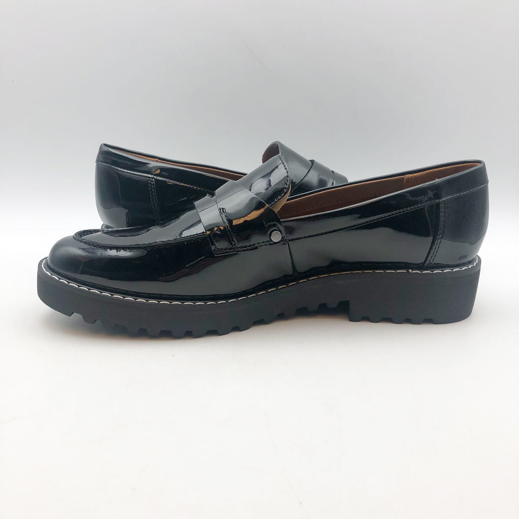 Franco Sarto Womens Cassandra Loafers US 8 M Black Vegan Patent Leather NIB